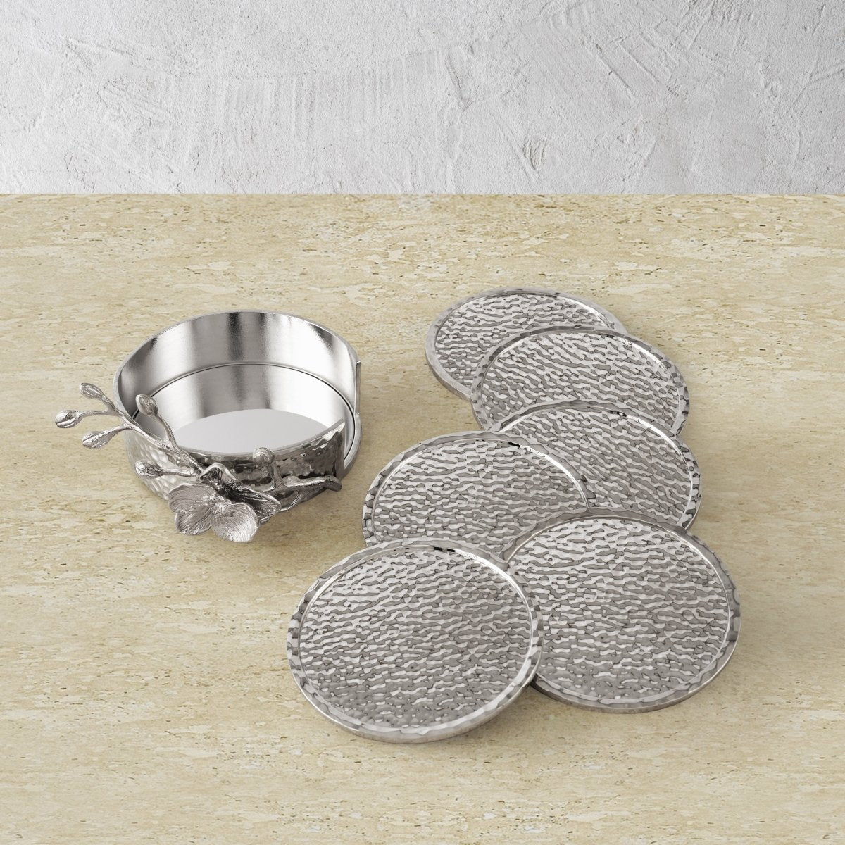 Premium White Orchid Drink Coaster Set - 6-Pack Absorbent Cork Coasters for Hot & Cold Beverages - Perfect for Home, Office, and Party Use