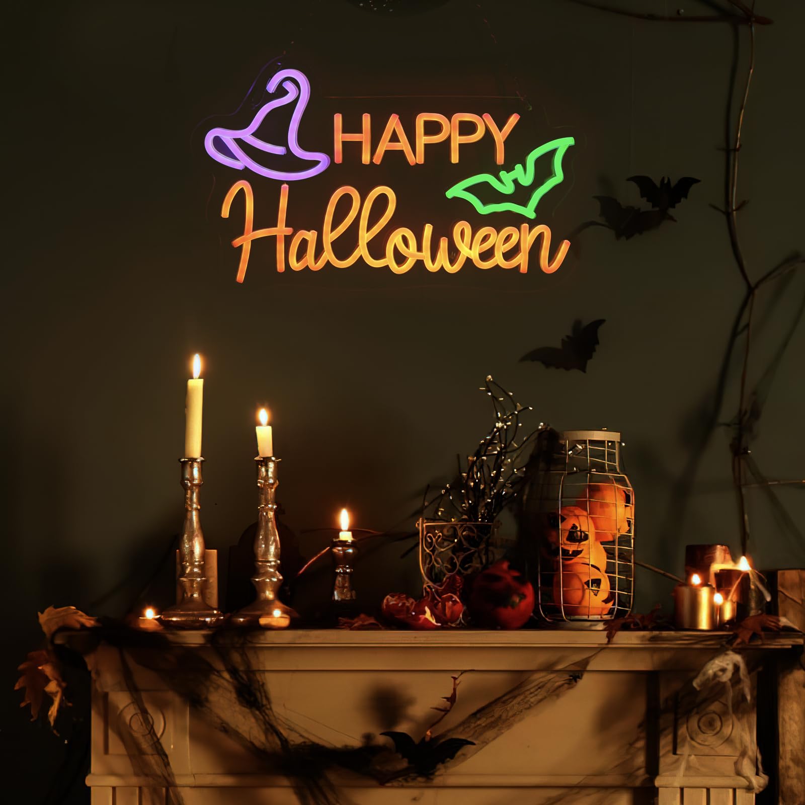 Happy Halloween LED Neon Sign - USB Powered Wall Decor for Bedroom, Living Room, Bar & Office - Spooky Party Lighting for Halloween Decorations & Holiday Gifts - Perfect for Home, Events & Themed Parties