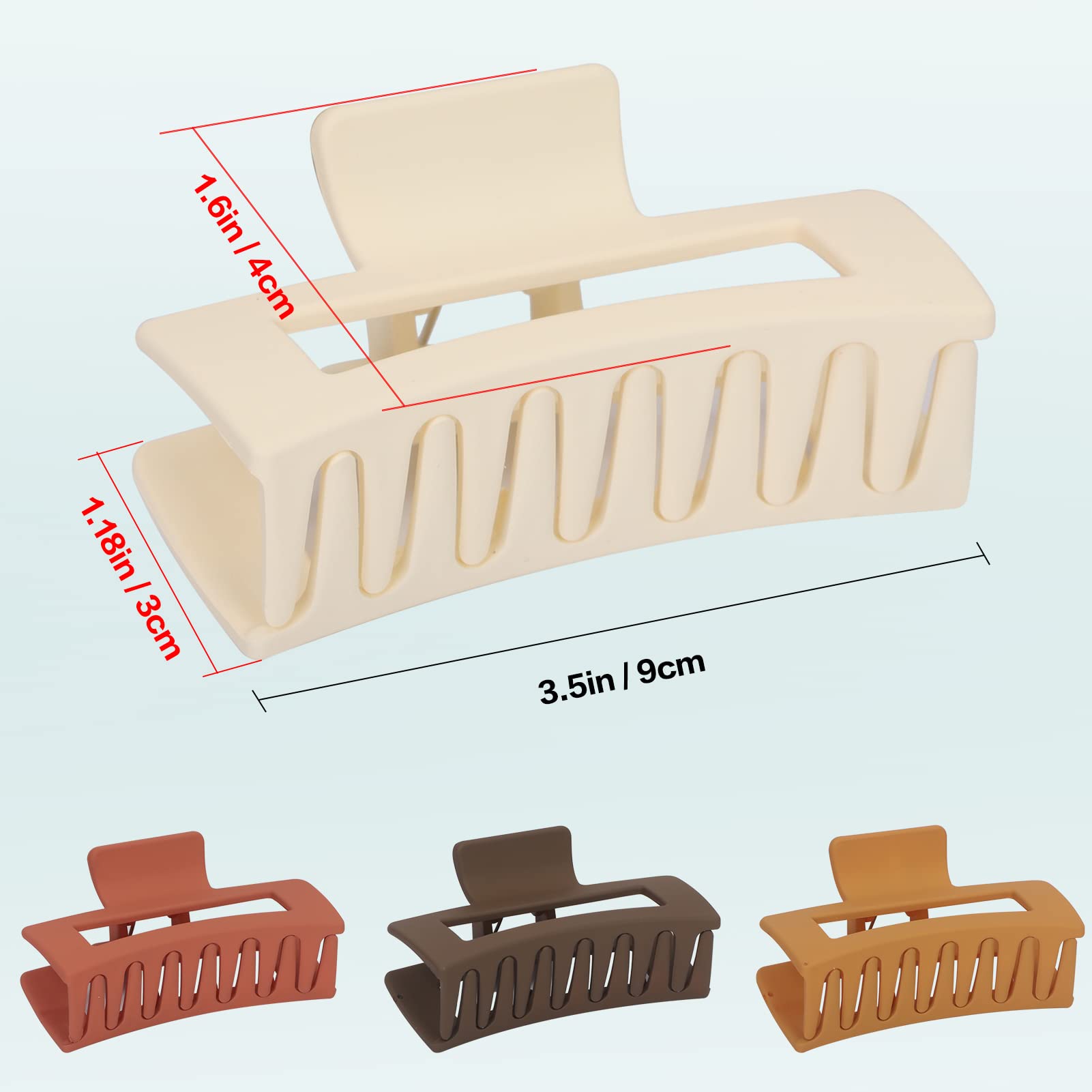 Unaone 4 PCS Matte Hair Claw Clips for Women - 3.5 Inch Large Non-Slip Barrettes, Strong Hold Rectangular Hair Clips for Long Thin or Thick Hair - Perfect for Workouts, Office, and Everyday Styling