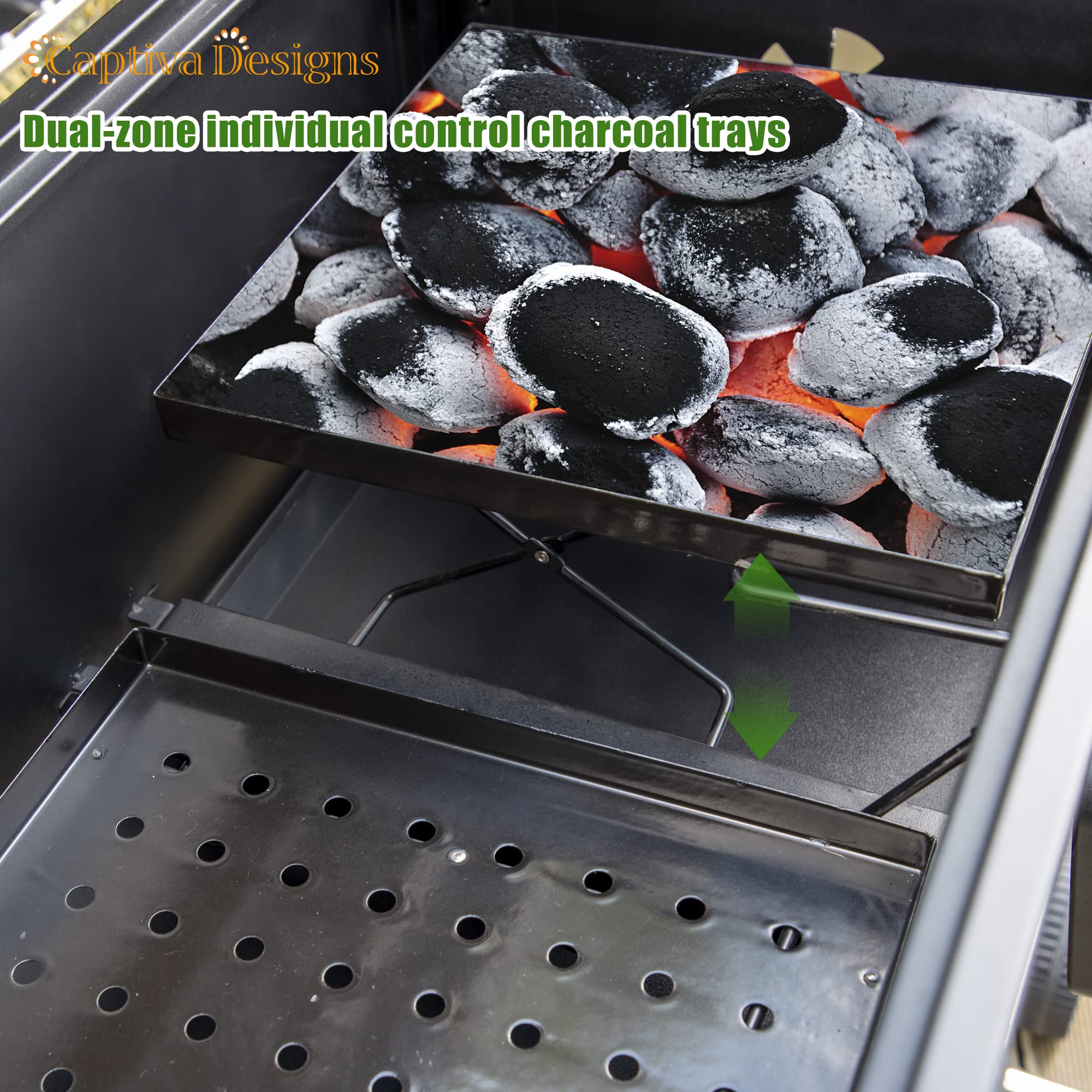 **Captiva Designs Extra Large Charcoal BBQ Grill – 794 SQIN Oversized Cooking Area, 2 Liftable Charcoal Trays & Foldable Side Tables – Perfect for Backyard BBQs, Camping & Outdoor Parties**