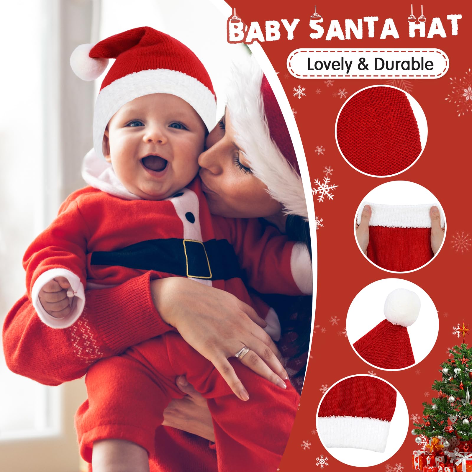 American Trends Unisex Baby Santa Hat - Soft Knitted Christmas Winter Beanie for Infants & Toddlers | Holiday Photo Props, Newborn Xmas Outfit, Family Matching Accessories