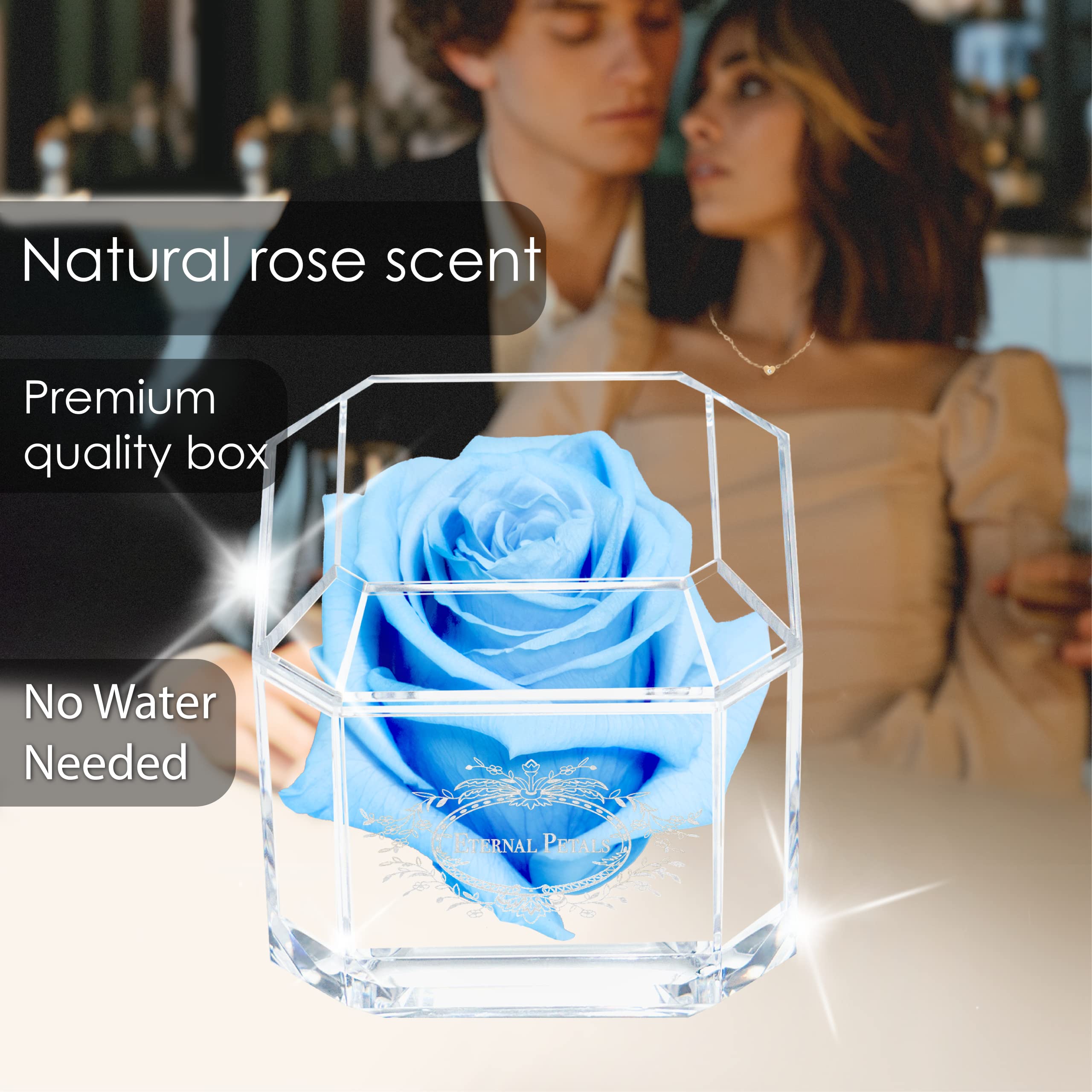 Eternal Petals Real Rose That Lasts 1 Year+ | Handmade in London | White Gold Solo Light Blue Rose | Perfect for Anniversaries, Valentine's Day & Home Decor