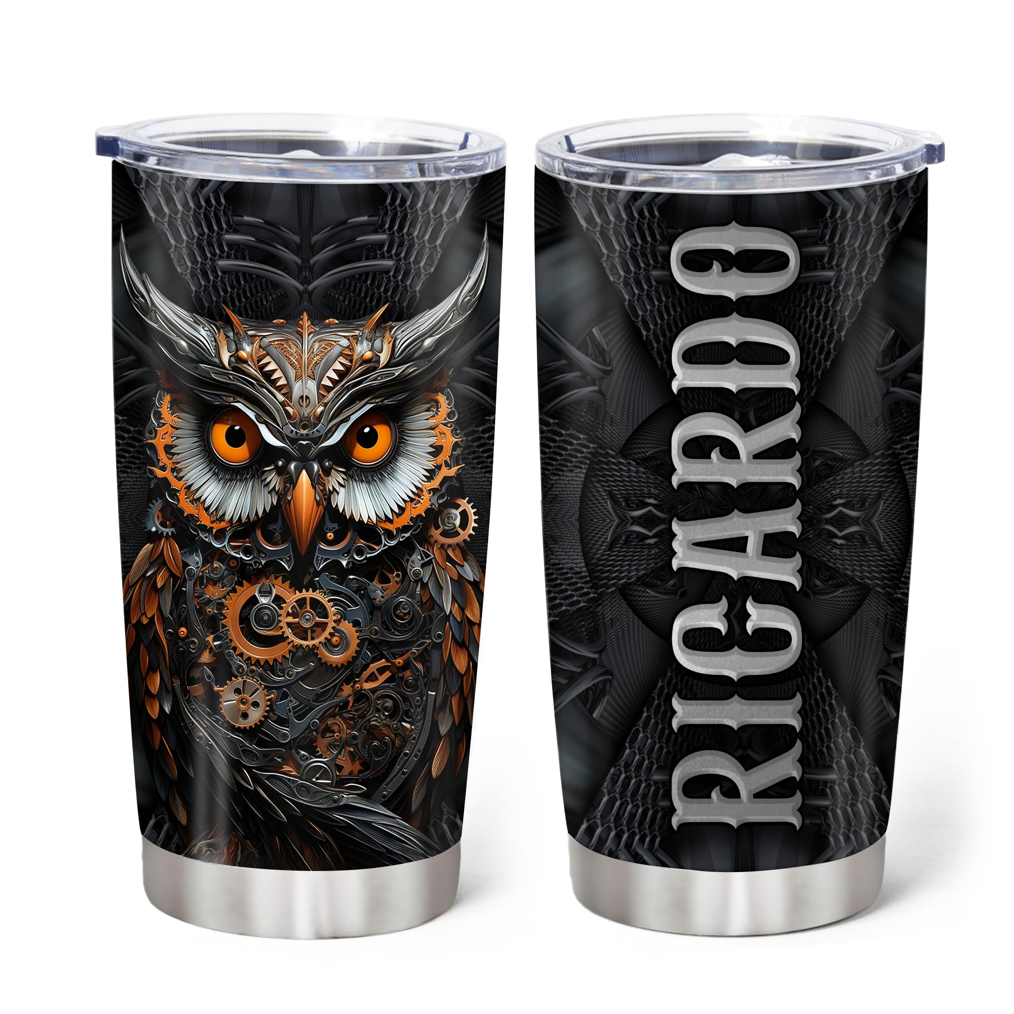 Personalized Owl Tumbler with Custom Name - 20oz Stainless Steel Insulated Cup with Lid - Unique Birthday & Christmas Gifts for Owl Lovers, Men & Women - Perfect for Coffee, Tea & Cold Drinks at Home, Office or Travel
