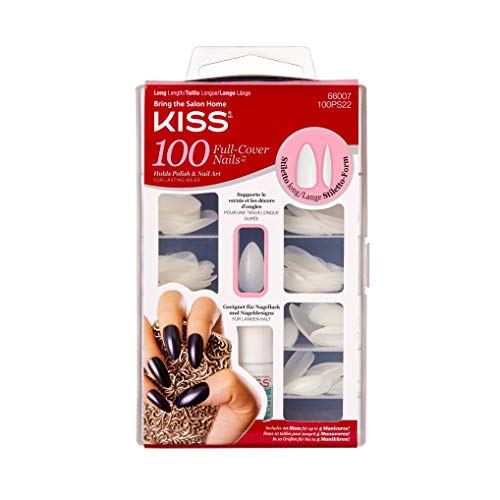 Kiss 100 Full Cover Long Stiletto Fake Nails - 6 Pack Acrylic Press on Nails for Women | Perfect for Parties, Weddings, and Special Occasions