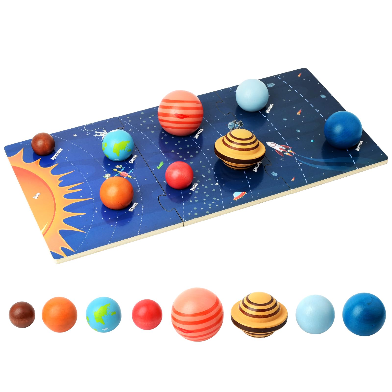 Wooden Solar System Model Board - Montessori STEM Space Learning Toy with 3D Planets for Kids Ages 4-8 | Educational Science Puzzle for Preschool Boys & Girls | Perfect for Classroom, Homeschool & Astronomy Enthusiasts