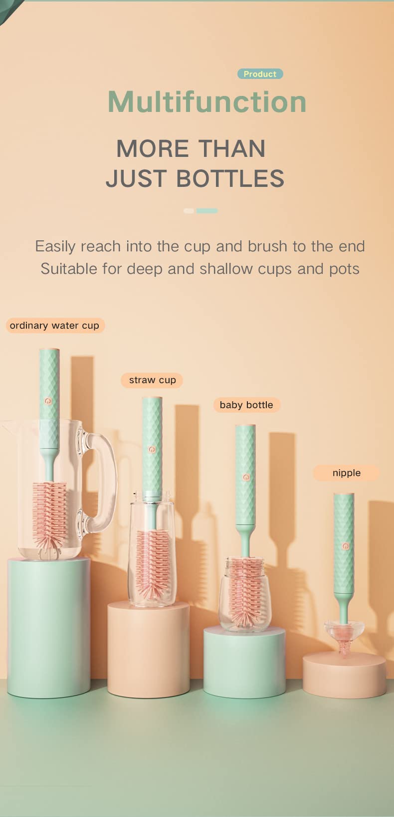 Electric Baby Bottle Brush Set - 3Pcs Automatic Nipple Cleaner & Straw Brush for Newborns | Perfect Gift for Pregnant Women & New Moms (Pink) | Ideal for Sterilizing Bottles, Pacifiers & Baby Feeding Accessories