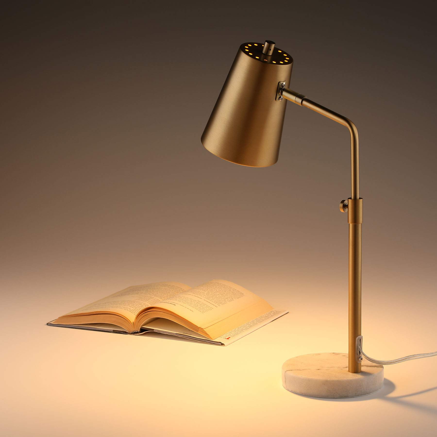 VONLUCE Vintage Gold LED Table Lamp with Marble Base & Brass Shade - 20