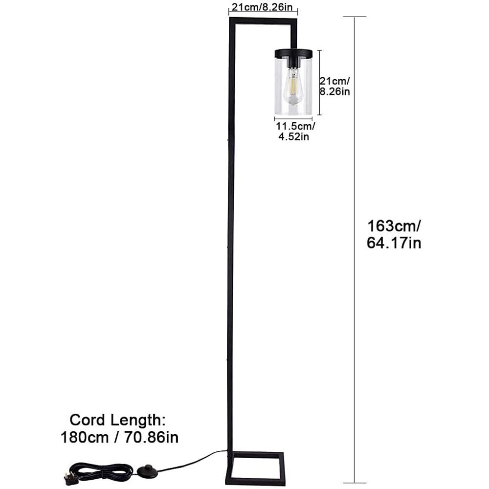 Modern Farmhouse Floor Lamp - Tall Metal Reading Light with Hanging Glass Shade, Industrial Standing Pole Lamp in Brass Finish for Living Room, Bedroom & Office (Bulb Included) | Perfect for Cozy Reading Nooks, Home Office Lighting & Bedside Illumination