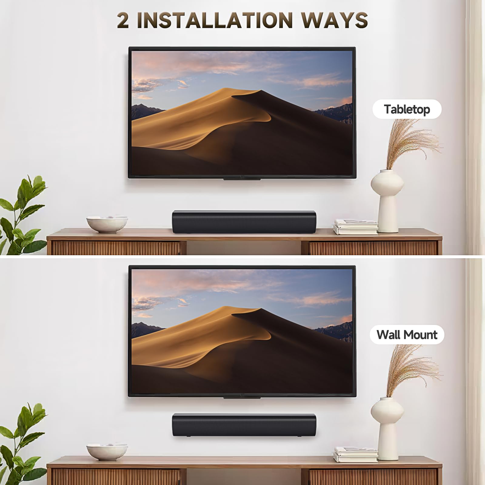 Premium Bluetooth Sound Bar with Subwoofer - Wireless TV Speaker System, 2.1CH Home Theater Audio with HDMI(ARC), Optical, AUX & USB - Wall Mountable for TVs & PCs (Carbon Black) - Perfect for Movie Nights, Gaming & Music Streaming