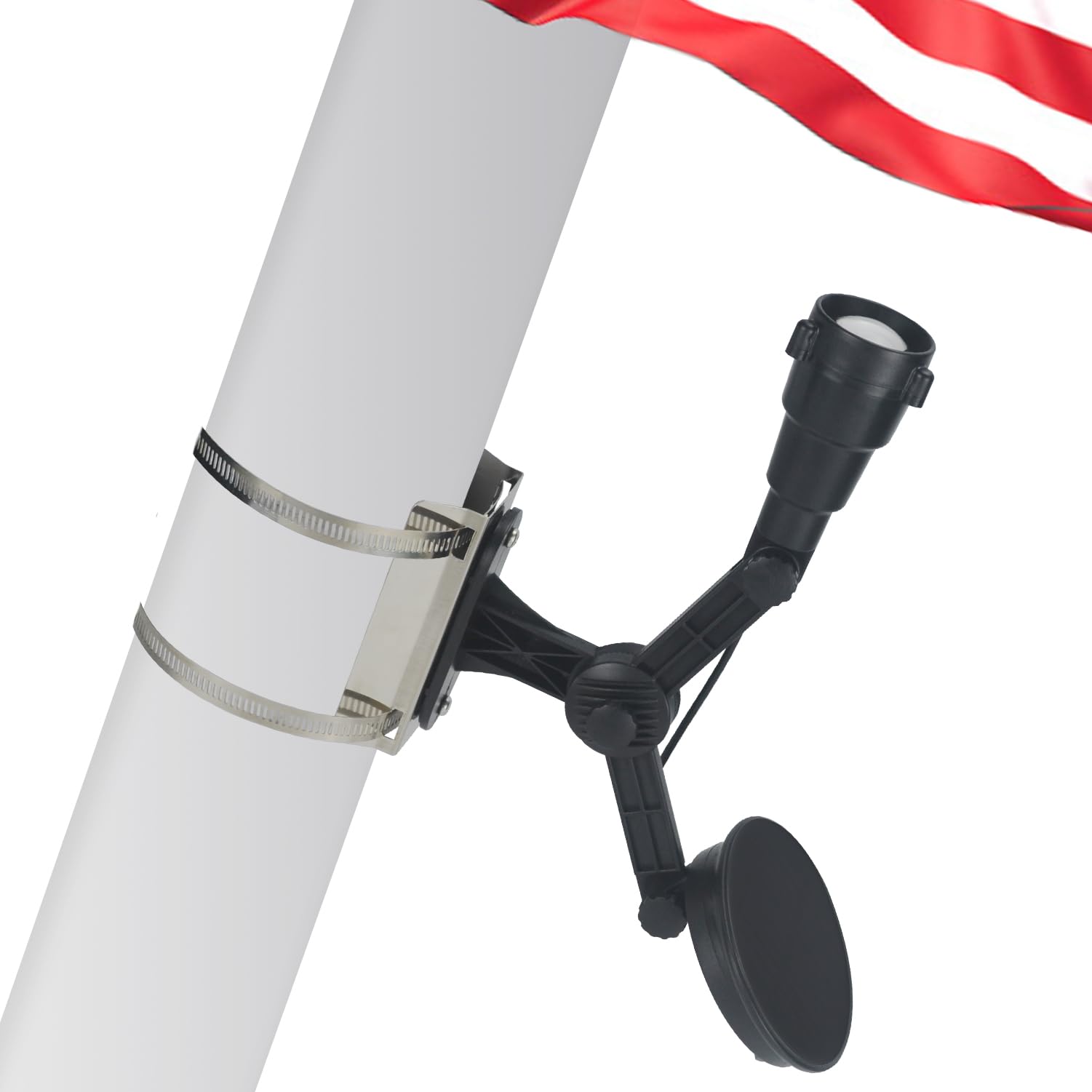 Solar Flag Pole Light - Super Bright LED Spotlight with Adjustable Bracket & Metal Clamp for 2-3.5