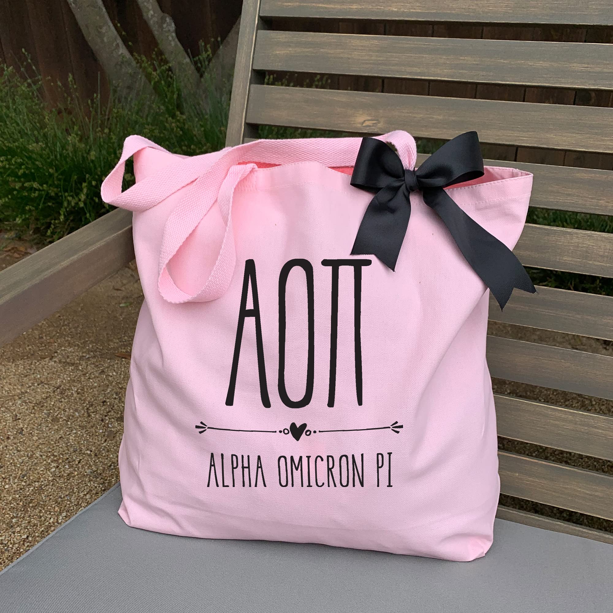 Stylish Pink Tote Bag with Elegant Black Bow - Premium Sorority Canvas Tote for Women - Large Capacity Sisterhood Gift (Perfect for College, Greek Life Events & Everyday Use)