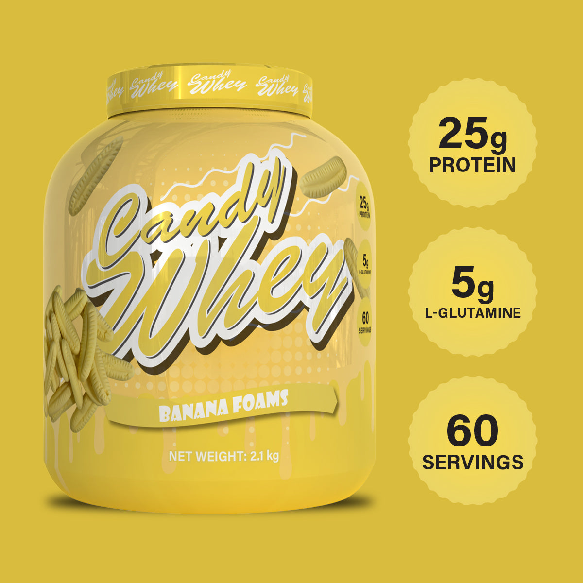 Premium Candy Whey Protein Powder 2.1kg (4.63 lbs) - Delicious Vanilla & Chocolate Flavors for Muscle Recovery & Post-Workout Shakes - Ideal for Gym, Fitness & Bodybuilding Enthusiasts