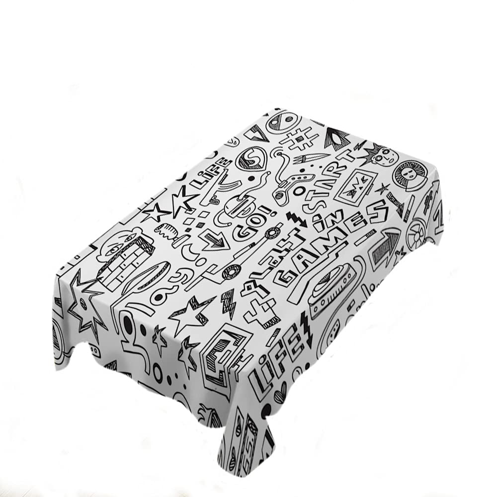WONDERTIFY Monochrome Gaming Tablecloth - 60x90 Inch Black & White Waterproof, Stain Resistant, Washable PC Monitor Cover for Kids & Gamers - Perfect for Gaming Setups, Birthday Parties & Office Desks