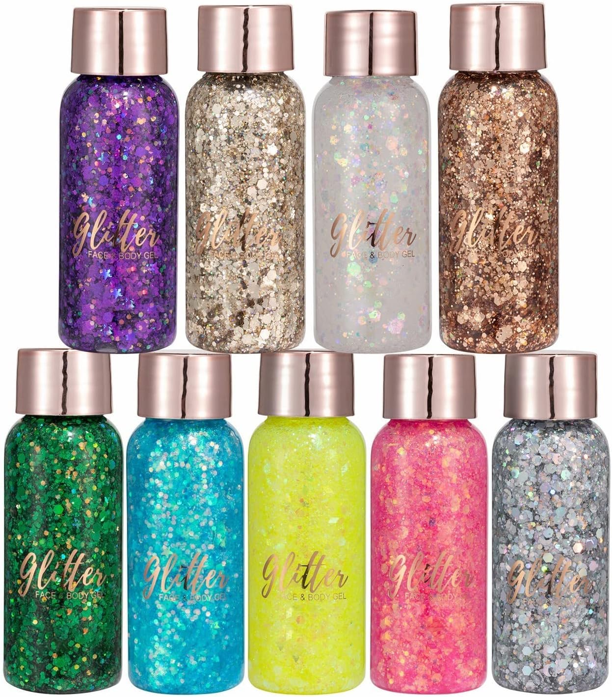 Holographic Body Glitter Liquid - Long Lasting Festival Makeup Glitter for Face, Hair & Eyeshadow - Chunky Glitter Sequins, No Glue Needed, Easy to Remove (09 - White) | Perfect for Raves, Concerts, Halloween & Cosplay