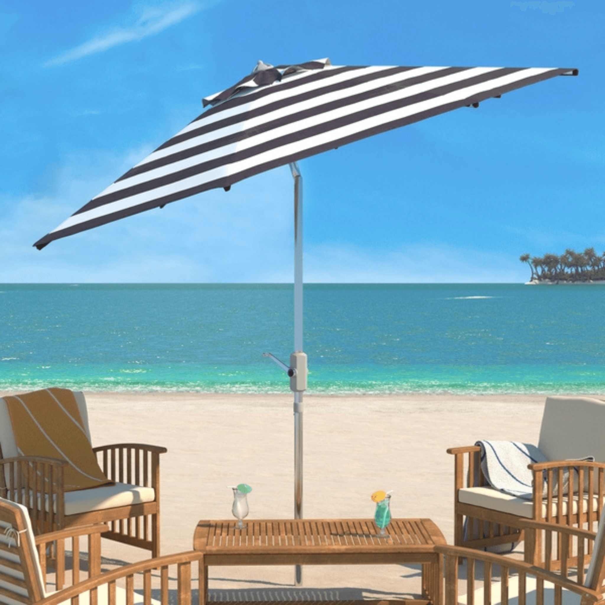 Black and White Striped Classic Outdoor Patio Umbrella - UV Protection, Wind Resistant, Perfect for Poolside, Beach, Garden, and Backyard Relaxation