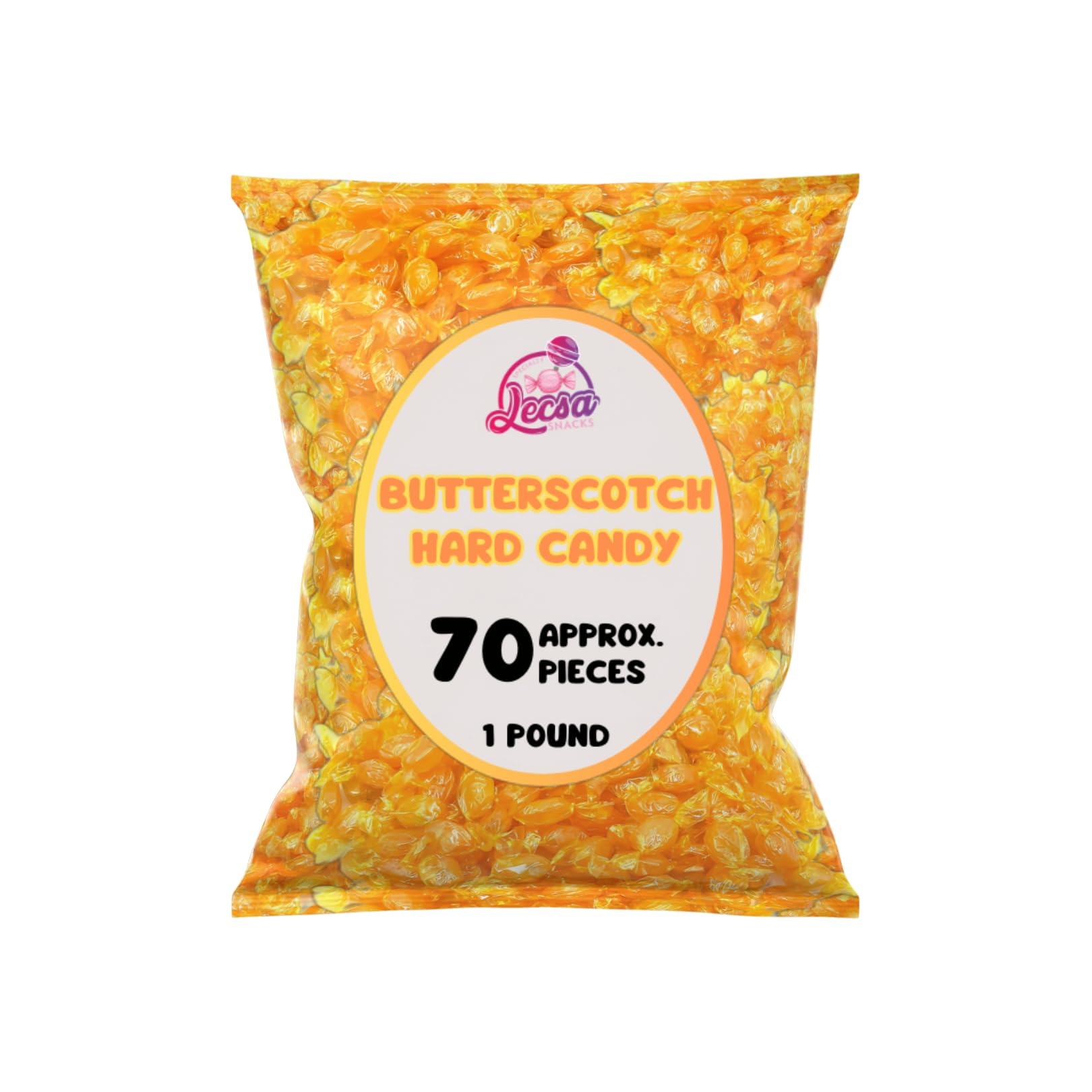 Old Fashioned Butterscotch Hard Candy (1lb) - Individually Wrapped Butter Scotch Discs - Bulk Candies for Parties, Gifts & Office Treats by Lecsa Specialty Snacks