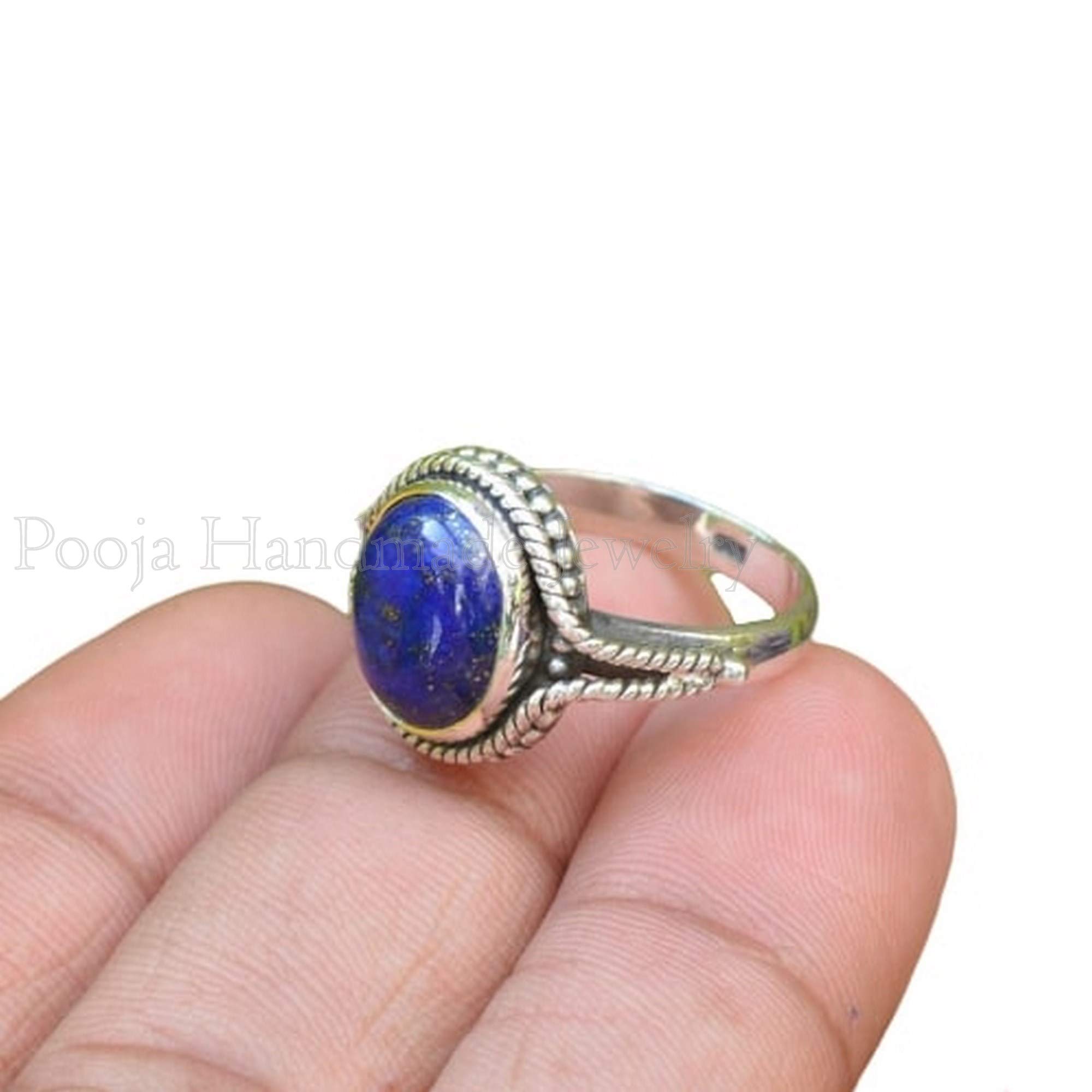 925 Sterling Silver Lapis Lazuli Ring for Women - Bohemian Twisted Design Oval Gemstone Ring, Dainty Birthstone Jewelry for Anniversary Gifts | Perfect for Everyday Wear, Boho Fashion & Special Occasions