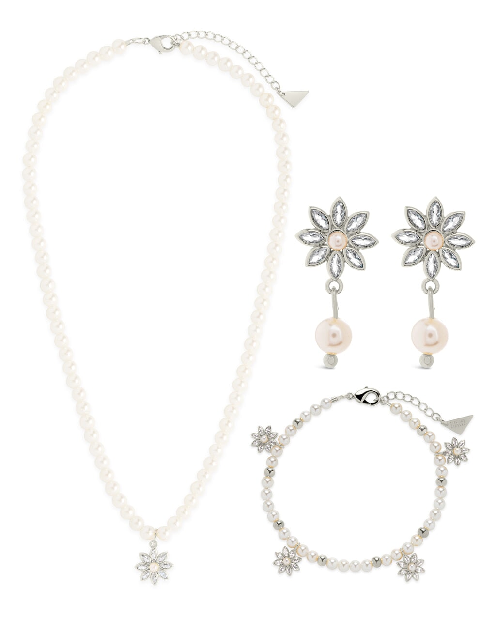CZ & Pearl Blossom Matching Jewelry Set - Elegant Necklace and Earrings for Women | Perfect for Weddings, Parties & Special Occasions