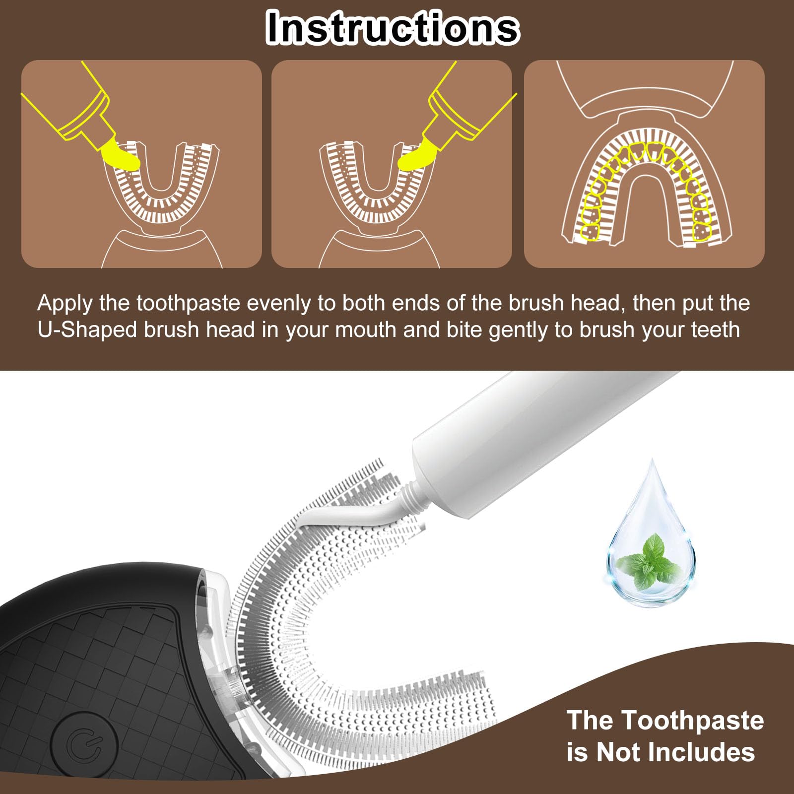 360° Electric U-Shaped Toothbrush for Adults - Ultrasonic Teeth Whitening with Wireless Charging | Travel & Home Dental Care Kit (Black) | Perfect for Daily Oral Hygiene & On-the-Go Use