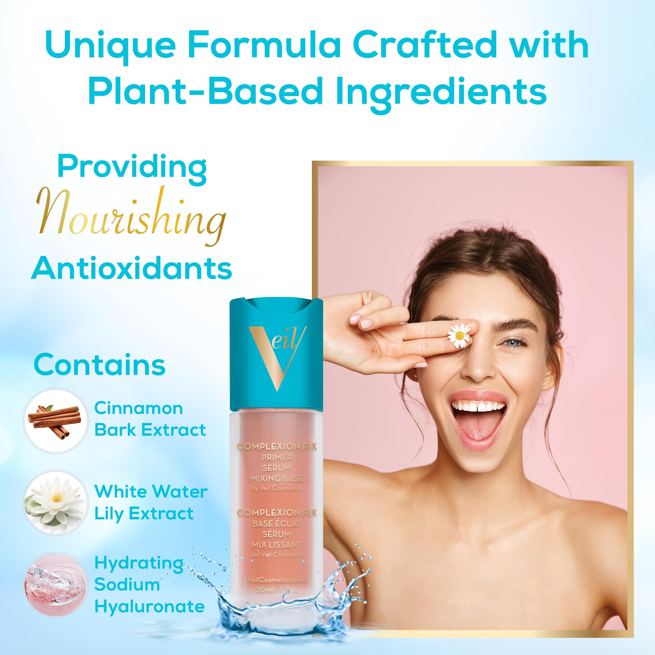 Veil Cosmetics Complexion Fix 3-in-1 Primer | Serum, Mixing Base & Makeup Primer | Pore Minimizer with Hydration & Brightening | Reduces Wrinkles & Fine Lines | Long-Lasting Makeup Wear | Vegan Formula for Radiant Skin | Perfect for Daily Use, Special Occasions & Photo Shoots