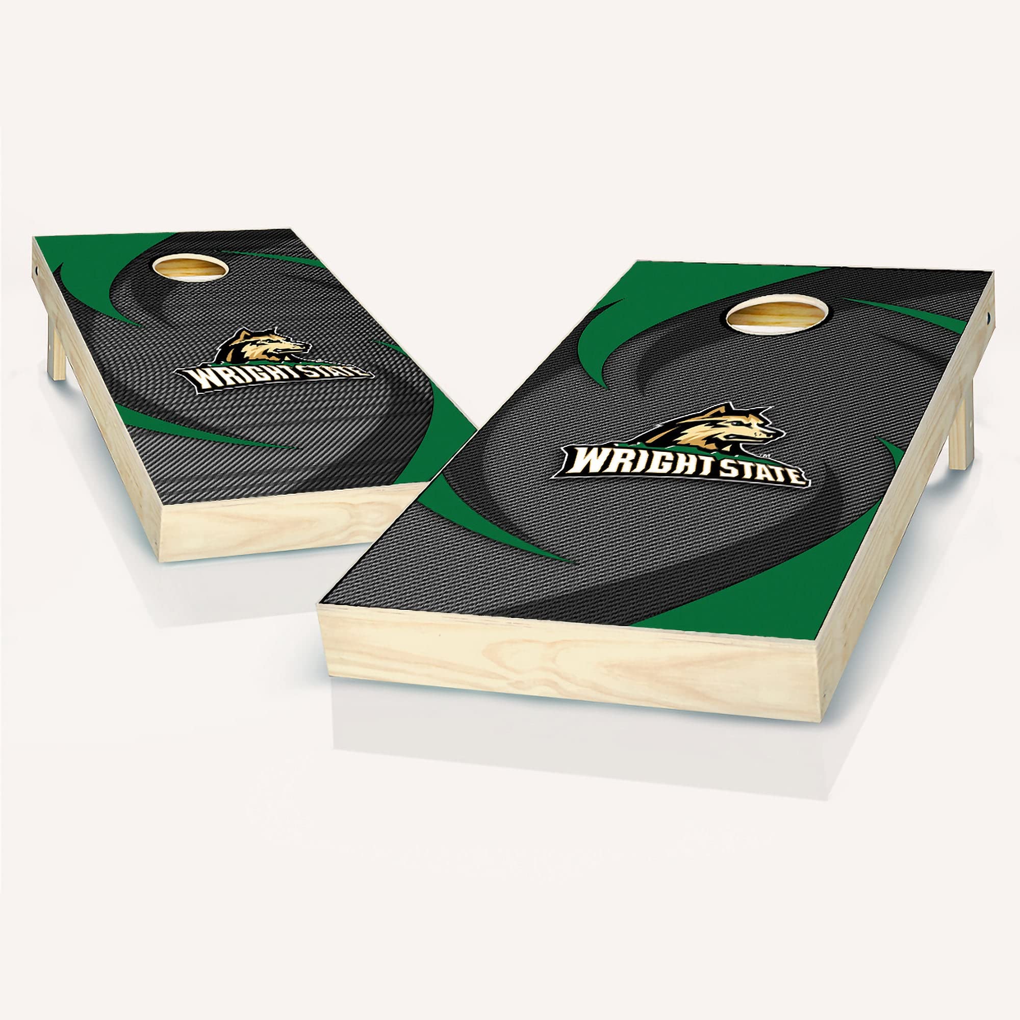 Wright State Swoosh Cornhole Board Set with Team Logo - Official Regulation Size Bean Bag Toss Game for Tailgating, Backyard Parties & College Events