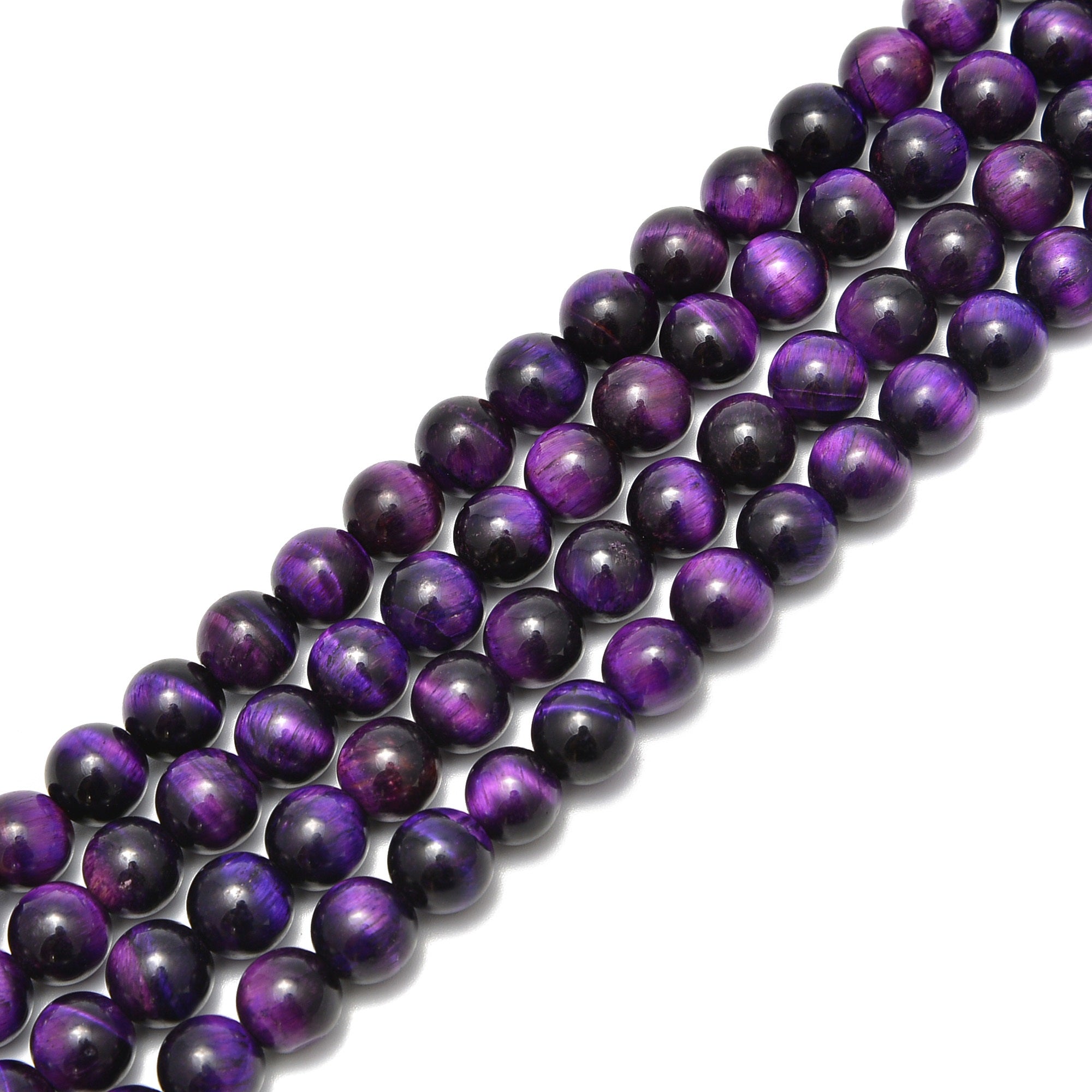 Natural Purple Tiger's Eye Smooth Round Beads - 6mm, 8mm, 10mm, 15.5 Inch Strand - Healing Crystal Jewelry Making Supplies for Bracelets, Necklaces & DIY Crafts