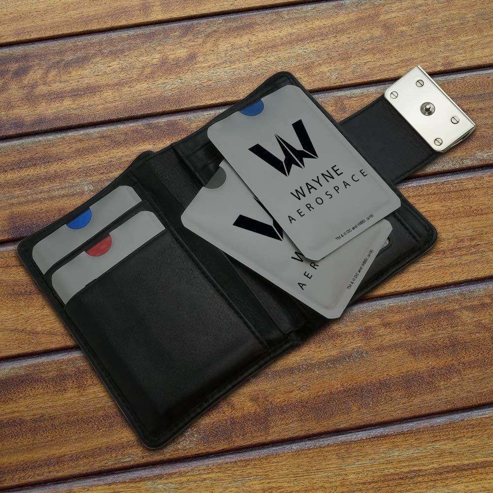 Justice League Movie Wayne Aerospace RFID Blocking Credit Card Holder - Set of 4 Slim Wallet Protectors for Contactless Security | Perfect for Travel, Shopping & Identity Theft Protection