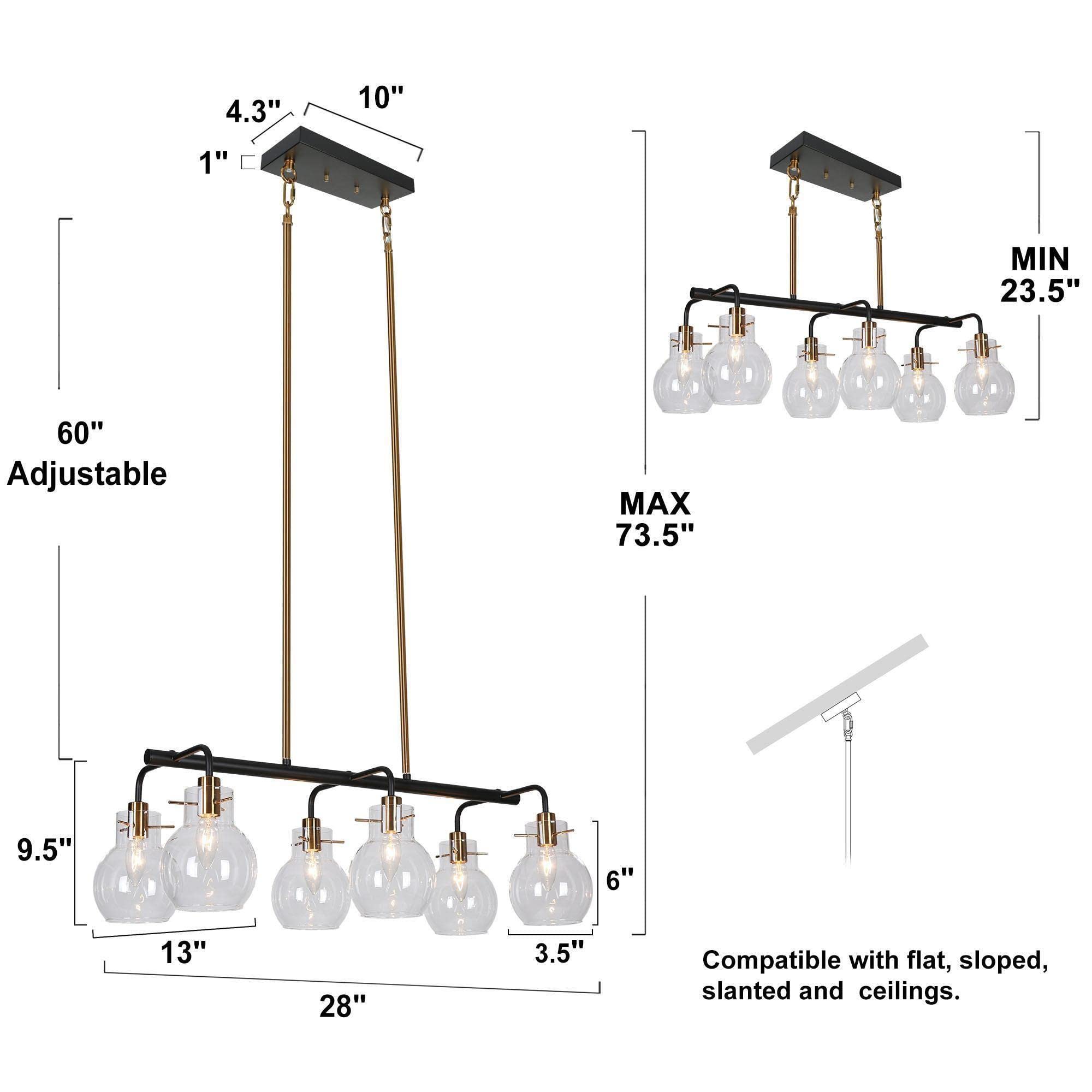 ZEVNI 6-Light Black and Gold Chandelier with Clear Glass Shades - 28 Inch Modern Crystal Ceiling Light Fixture for Dining Room, Living Room, Bedroom, and Entryway Lighting Decor