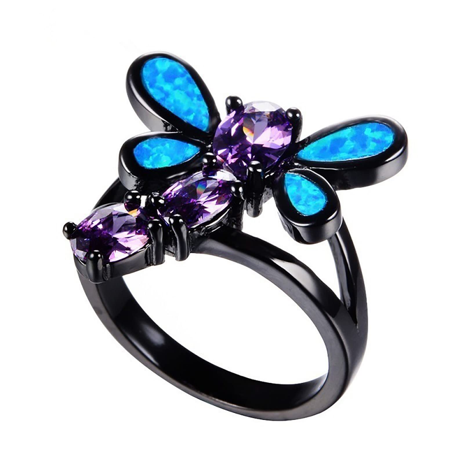 Butterfly Opal Crystal Ring - Gold Mixed Color Simple Ring for Women, Thumb Ring (Blue, Size 9) | Elegant Boho Jewelry Gift for Birthday, Anniversary & Everyday Wear