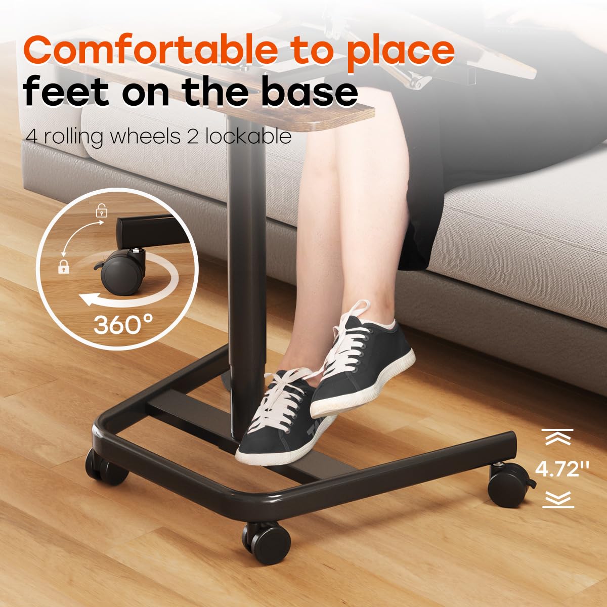 JOYworker Adjustable Mobile Standing Desk - Portable Sit Stand Workstation with Wheels, 60° Tilt & Cup Holder - Height Adjustable Laptop Table for Home Office, Bed, Couch & Hospital Use (22lbs Capacity, Rustic Finish) - Perfect for Remote Work, Nursing & Small Space Living