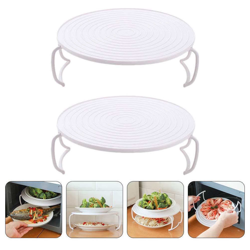 2-Pack Cabilock Microwave Plate Stacker - Adjustable Microwave Oven Tray Rack for Layered Cooking, Steaming & Heating | Space-Saving Kitchen Organizer for Small Spaces | Perfect for Meal Prep, Leftovers & Family Dinners