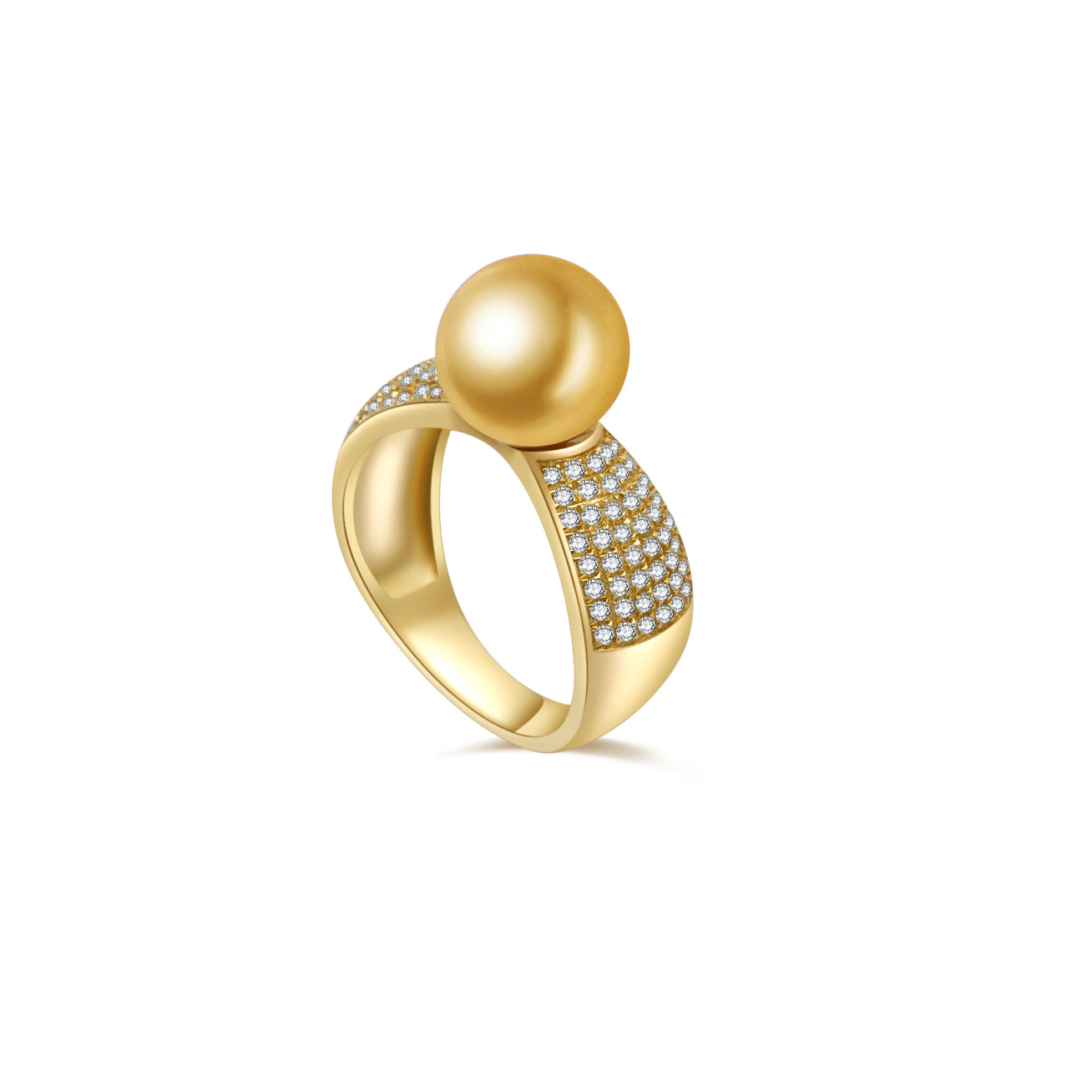 18K Solid Gold Diamond South Sea Golden Pearl Ring KR00048 - Elegant Jewelry for Weddings, Anniversaries & Special Occasions
