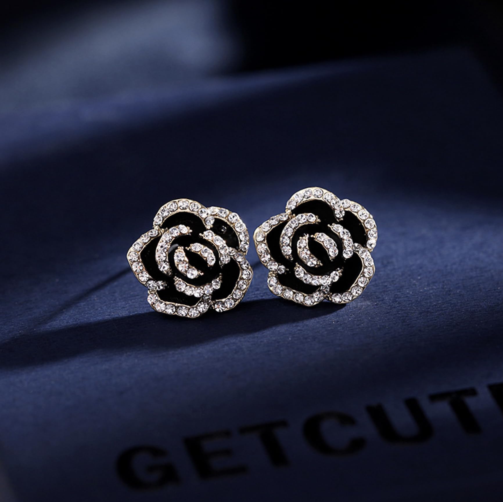 Gold Plated Cubic Zirconia Rose Flower Stud Earrings for Women - Dainty Silver Post Earrings with Clear Rhinestones | Fashion Jewelry Gift for Teen Girls & Women | Perfect for Weddings, Date Nights & Special Occasions