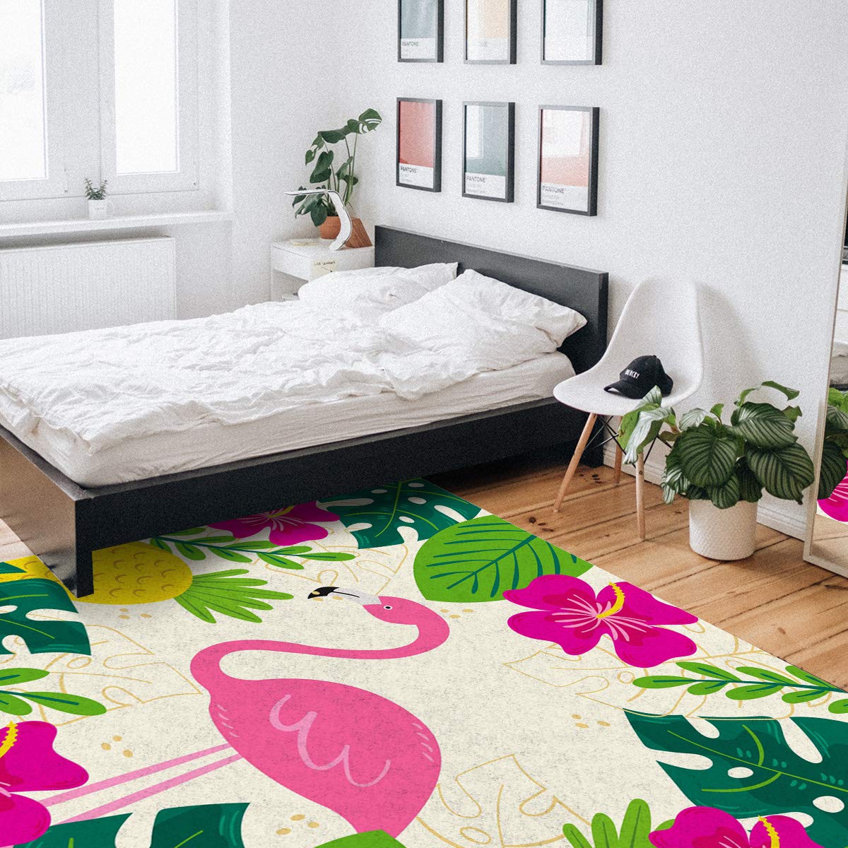 5'x8' Tropical Flamingo Area Runner Rug - Washable Indoor/Outdoor Carpet for Kitchen, Living Room, Bathroom, Bedroom, Classroom & Laundry Room - Perfect Summer Theme Decor for Home, Office & Dorm Welcome Mat