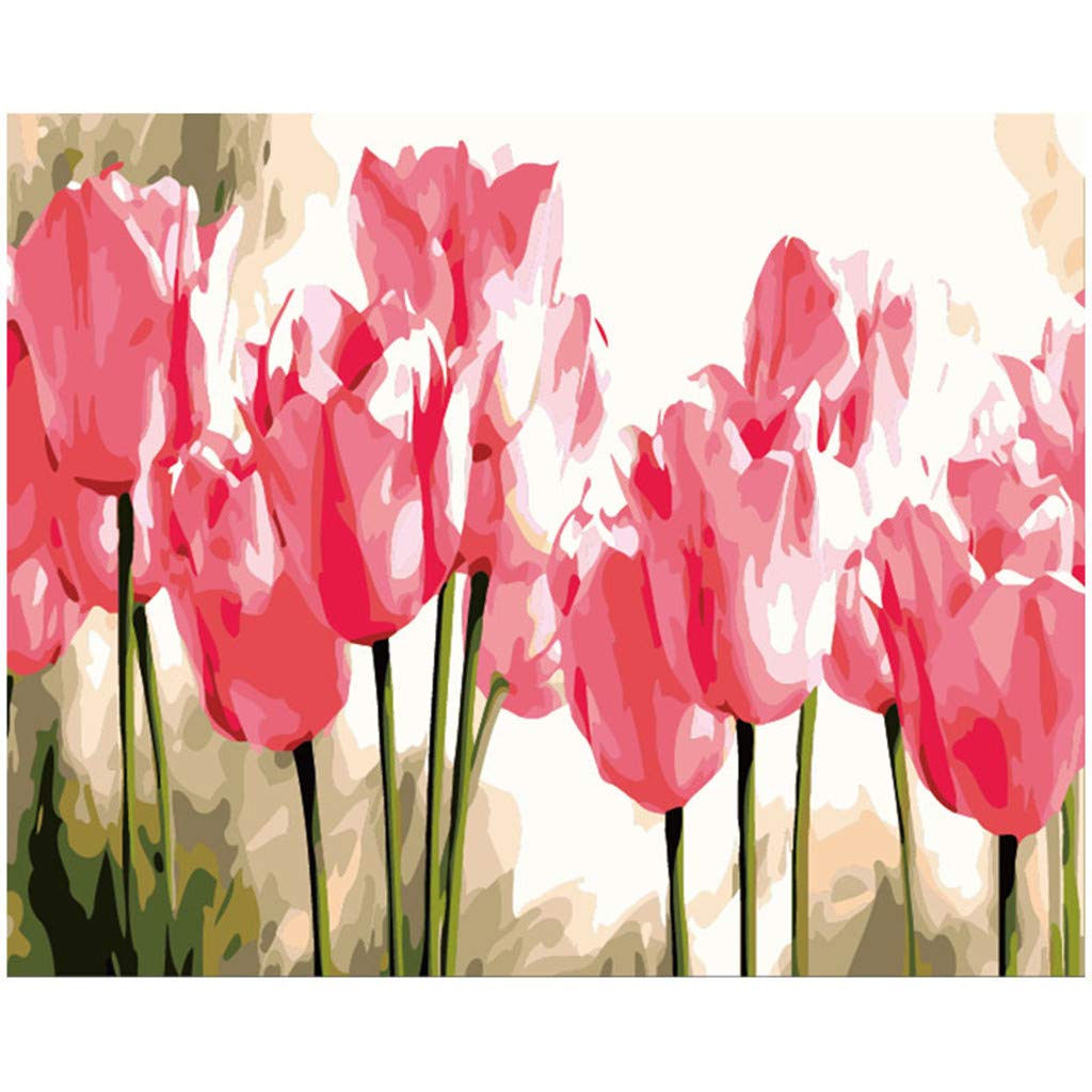 DFDGBD Pink Tulip Digital Painting Kit - DIY Acrylic Paint Set for Home Decor, Ceramic Brushes Included (Multicolor, One Size) - Perfect for Wall Art, Gift Giving & Relaxing Craft Projects