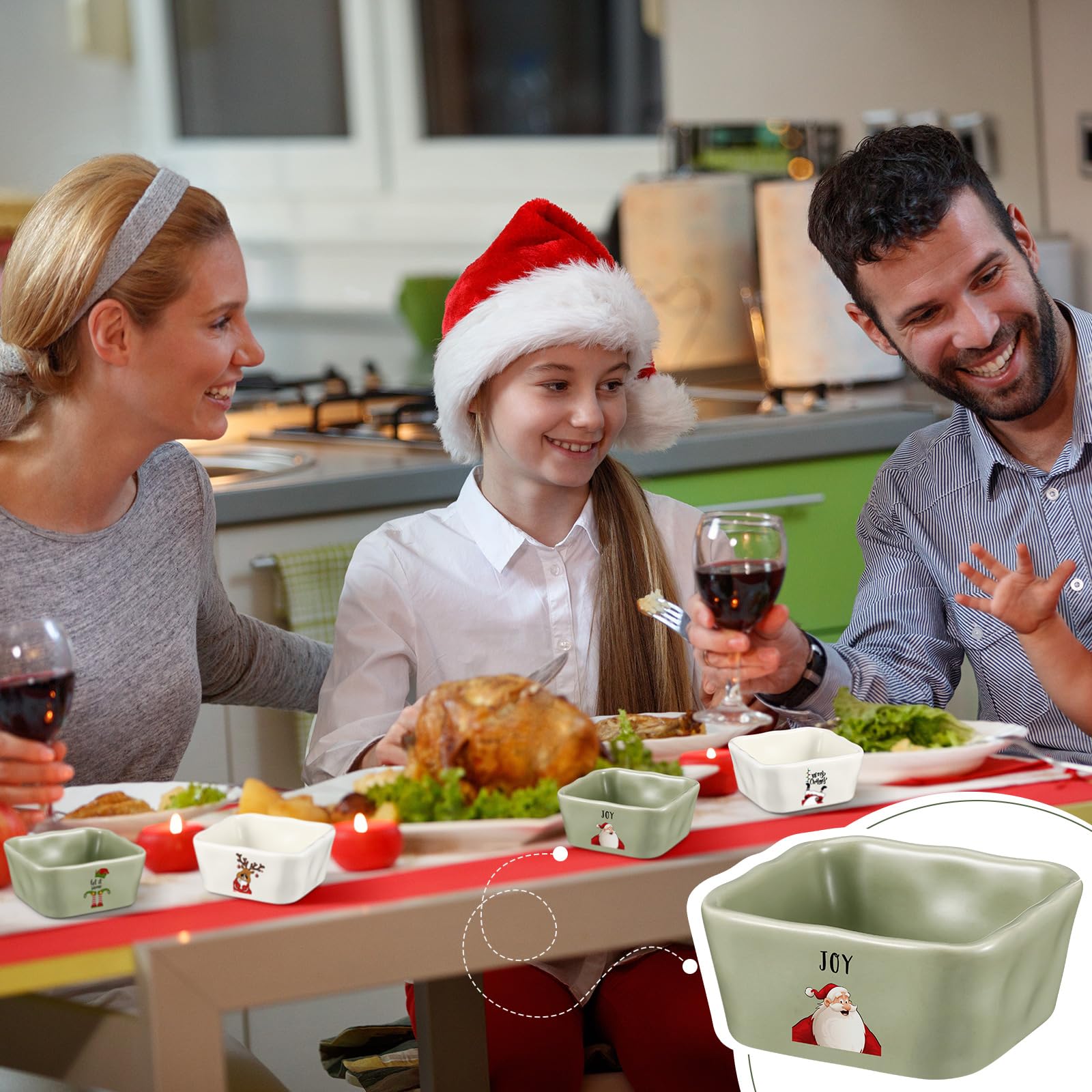 4-Piece Christmas Bowls Set - 3.5 x 1.6 Inch Festive Serving Dishes for Holiday Parties, Christmas Dips, Candy & Appetizers - Durable & Adorable Tableware for Christmas Entertaining & Home Decor