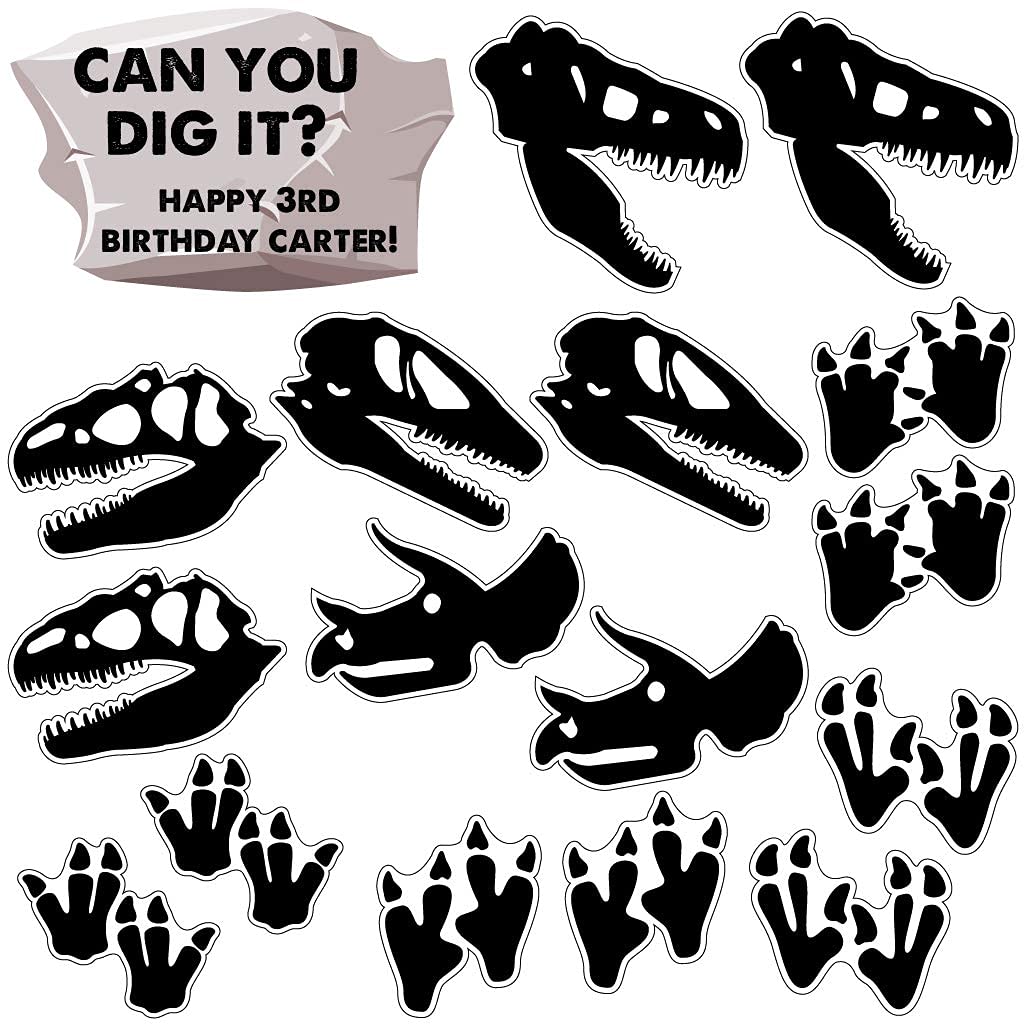 Custom Dinosaur Birthday Party Decorations Kit - 17PCS Fossil-Themed Yard Signs with Stakes for Outdoor Dino Dig Party, Jurassic Theme Birthday Celebration, Kids Outdoor Adventure Decor