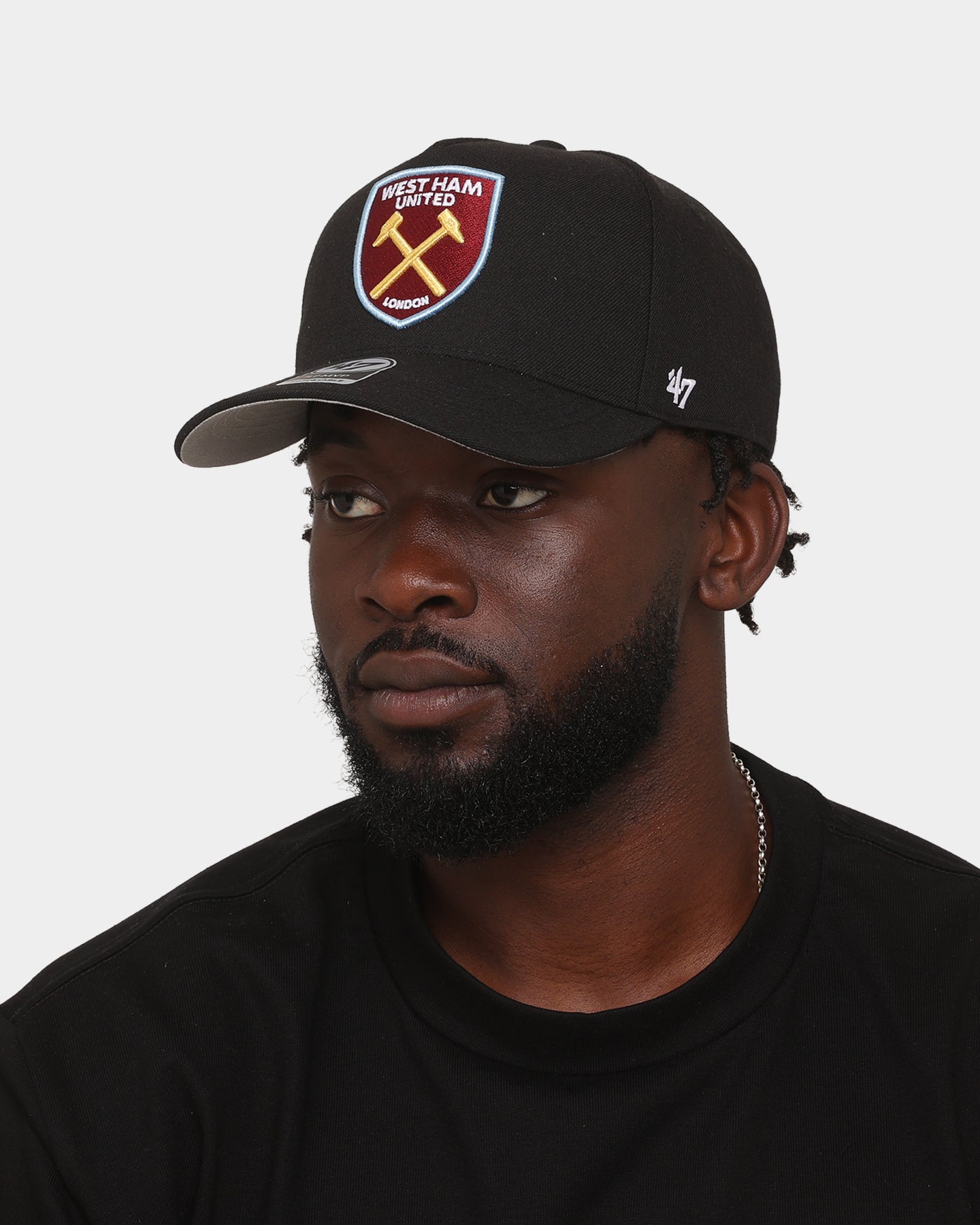 47 Brand West Ham United Football Club Replica 47 MVP DT Snapback Black Hat - Adjustable Baseball Cap for Men & Women - Perfect for Sports Fans, Game Day & Casual Wear