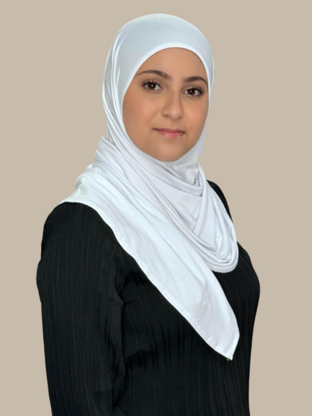 Stylish Pre-Sewn Jersey Hijab for Women - Soft & Comfortable White Headscarf - Perfect for Daily Wear, Work, and Prayer