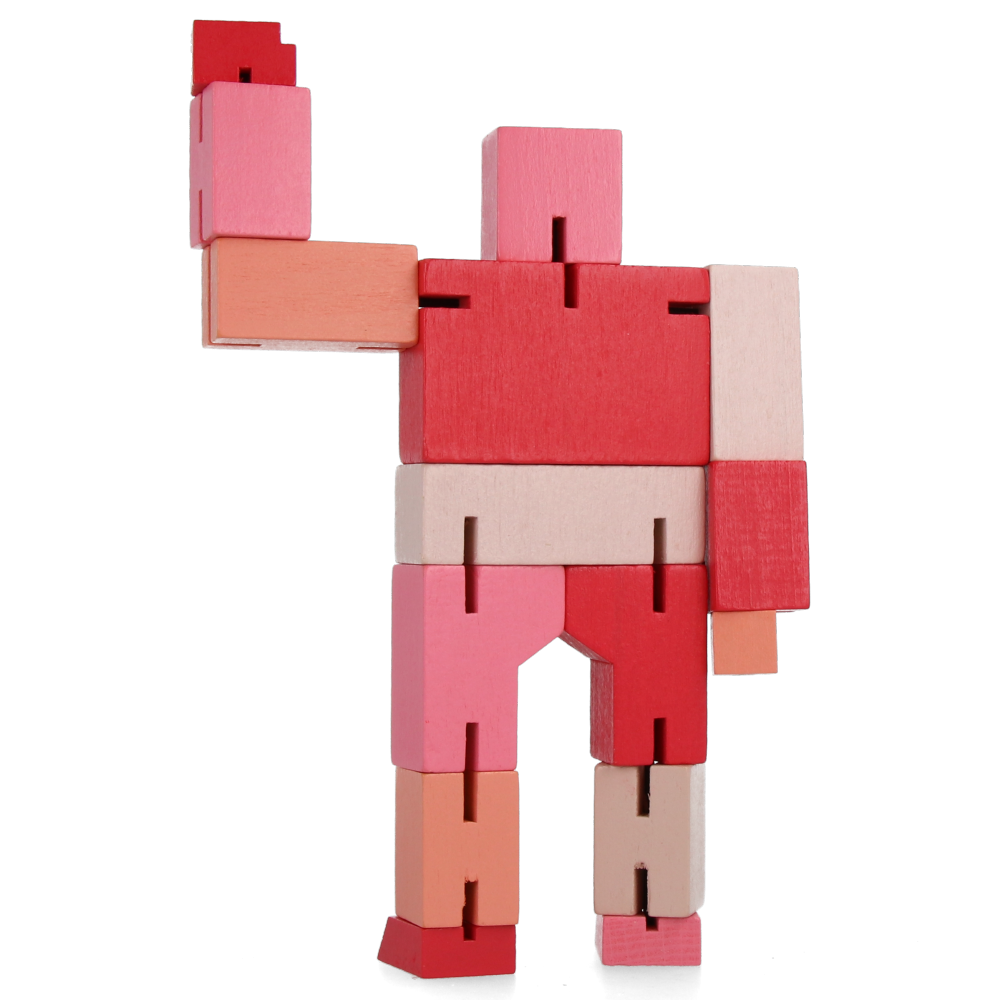 Original Cubebot Small Red Multi-Jointed Wooden Puzzle Toy - Fun Brain Teaser for Kids & Adults, Perfect for Stress Relief & Office Decor