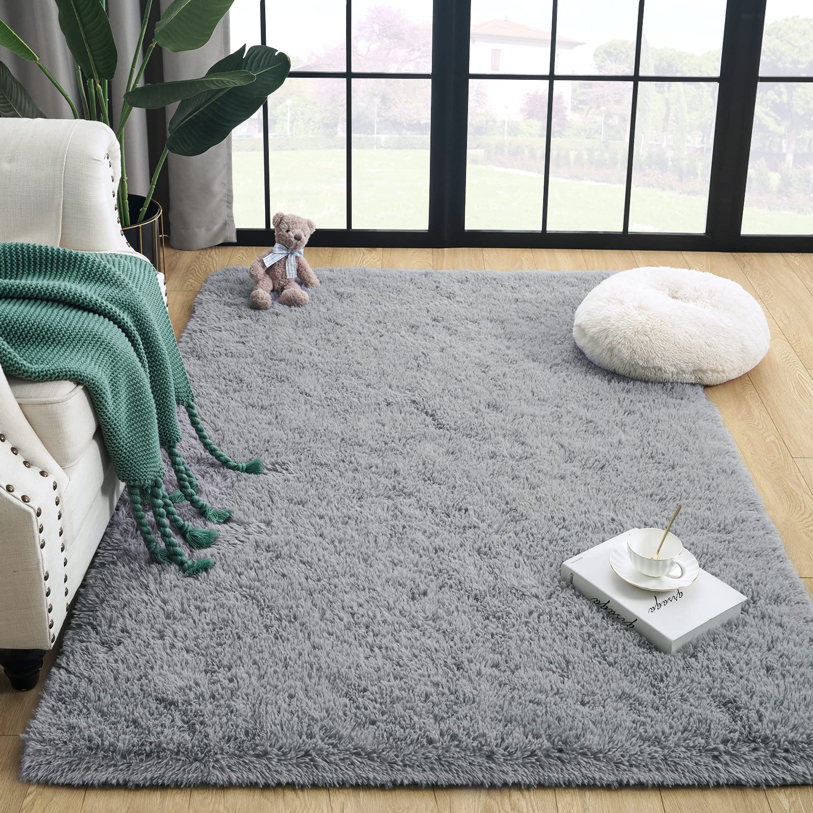 Super Soft Fluffy Shaggy Rugs 3x5 Feet - Plush Fuzzy Area Rugs for Living Room, Bedroom, Nursery & Kids Room | Non-Slip Indoor Floor Carpet in Grey | Perfect for Home Decor, Dorm Room & Cozy Spaces
