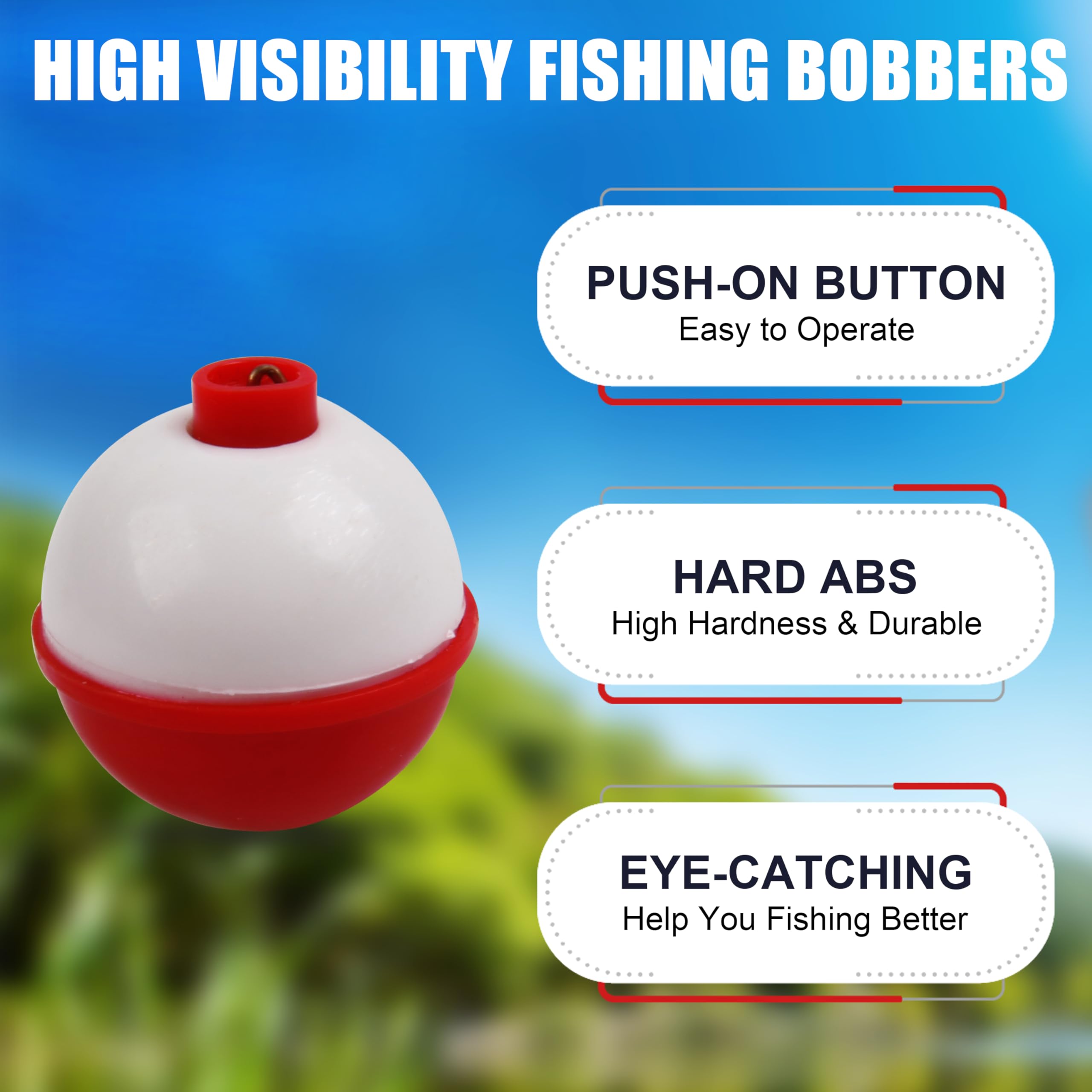 **SILANON Fishing Bobbers Set - Hard ABS Snap-On Round Floats (0.5-2.5 Inch) - Red & White Buoy Floats for Freshwater & Saltwater Fishing - Ideal for Bass, Trout, and Panfish**