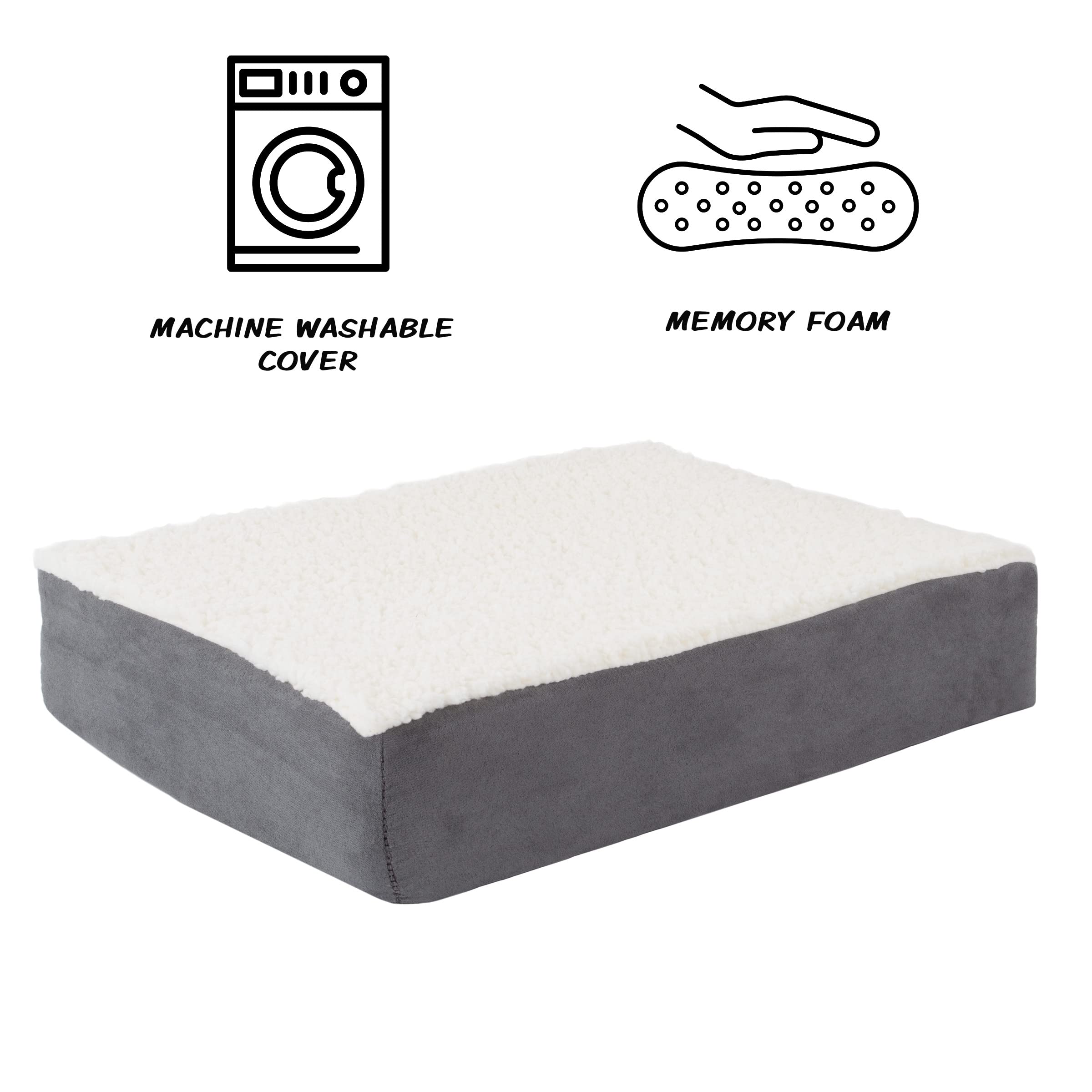 Orthopedic Dog Bed for Large Dogs - 2-Layer Memory Foam Pet Bed with Removable Sherpa Cover & Extra Replacement Cover - Comfortable Support for Joint Pain Relief - Perfect for Bedroom, Living Room or Pet Travel (Gray)