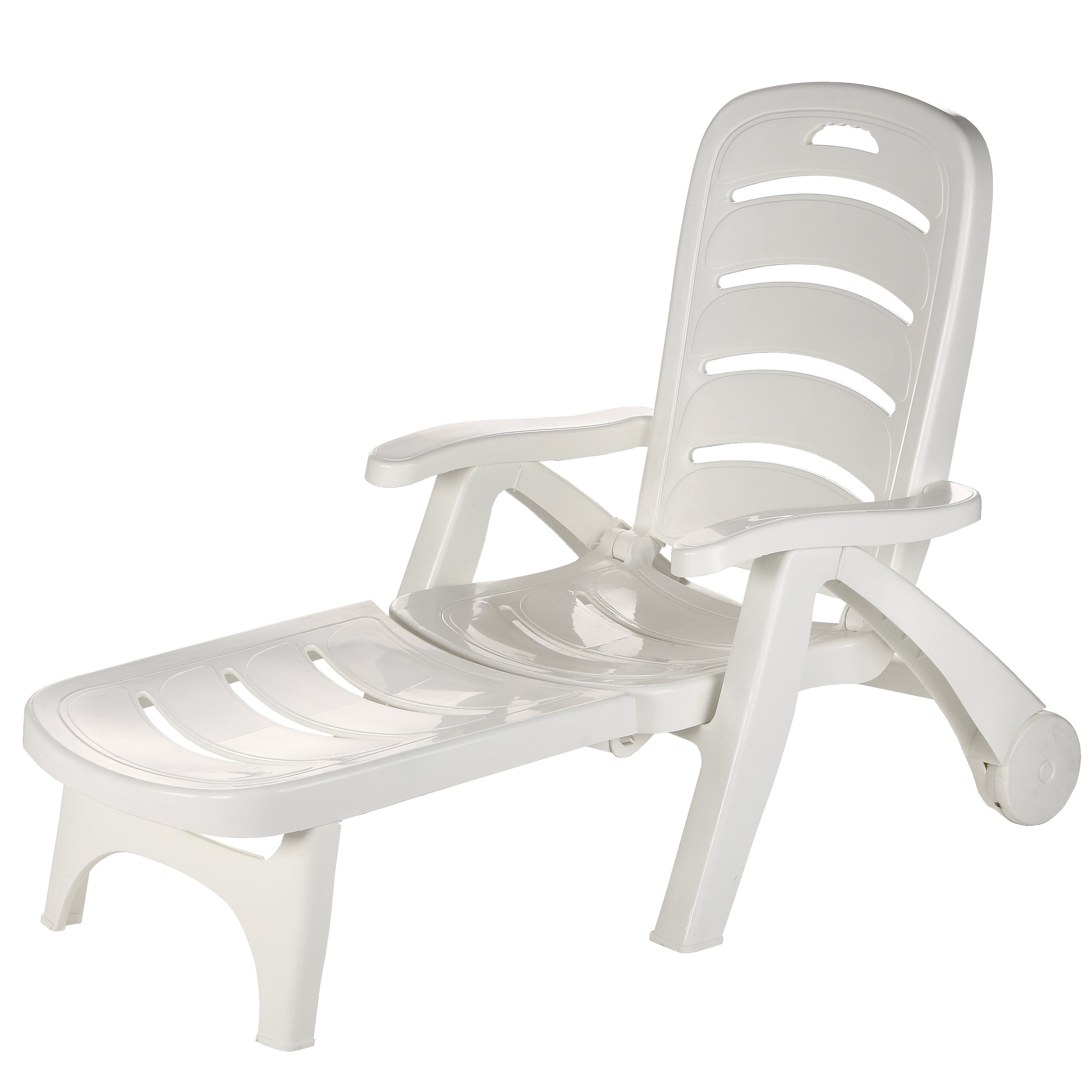 77x30x40 Inch White Plastic Foldable All-Weather Chaise Lounge Chair for Patio, Poolside, Beach & Outdoor Relaxation
