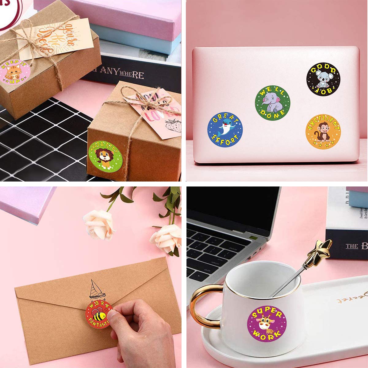 1000PCS Kids Stickers - Cute Animal Stickers for School, Classroom & Home Decor - 16 Adorable Designs (1 Inch Diameter/2 Rolls) - Perfect for Scrapbooking, Reward Charts & Kids Activities