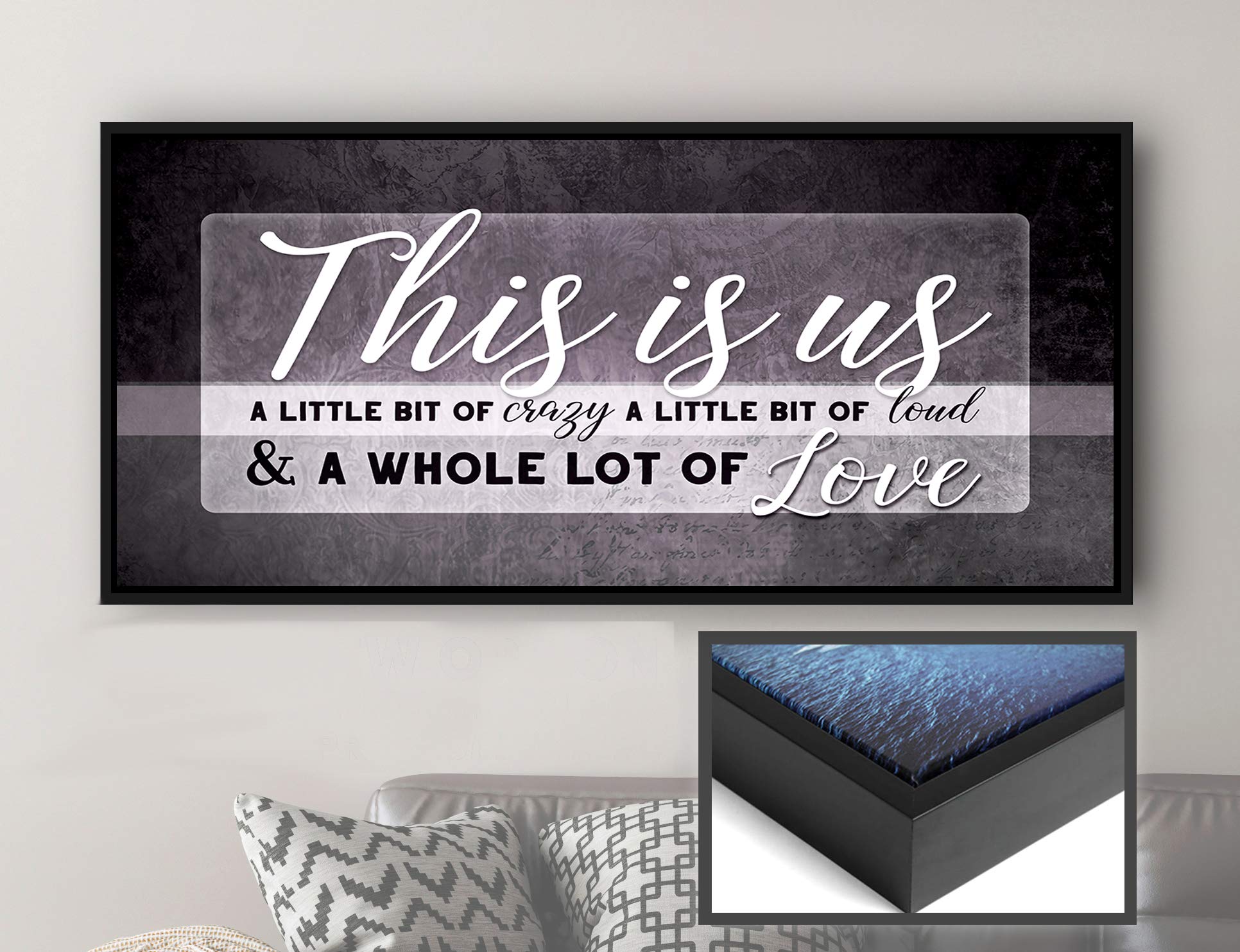 This Is Us Framed Wall Art - Large Canvas Wall Decor for Living Room, Farmhouse & New Home Gifts (42x19 Inch, Purple & Black Floating Frame) - Perfect for Housewarming, Family Photos & Modern Interior Design