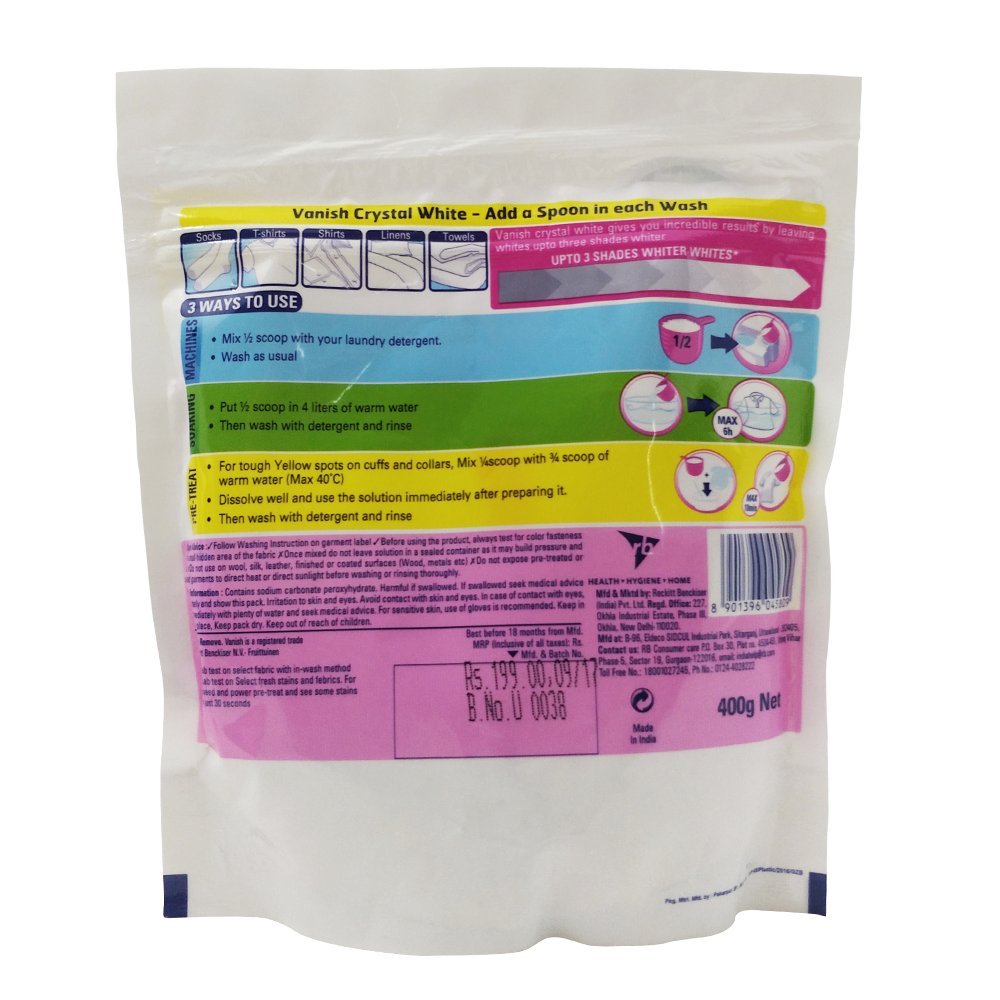Vanish Fabric Stain Remover Powder - 400g (Pack of 2) | Oxygen-Based Stain Removal for Clothes, Carpets & Upholstery | Ideal for Laundry, Pet Stains & Tough Spots