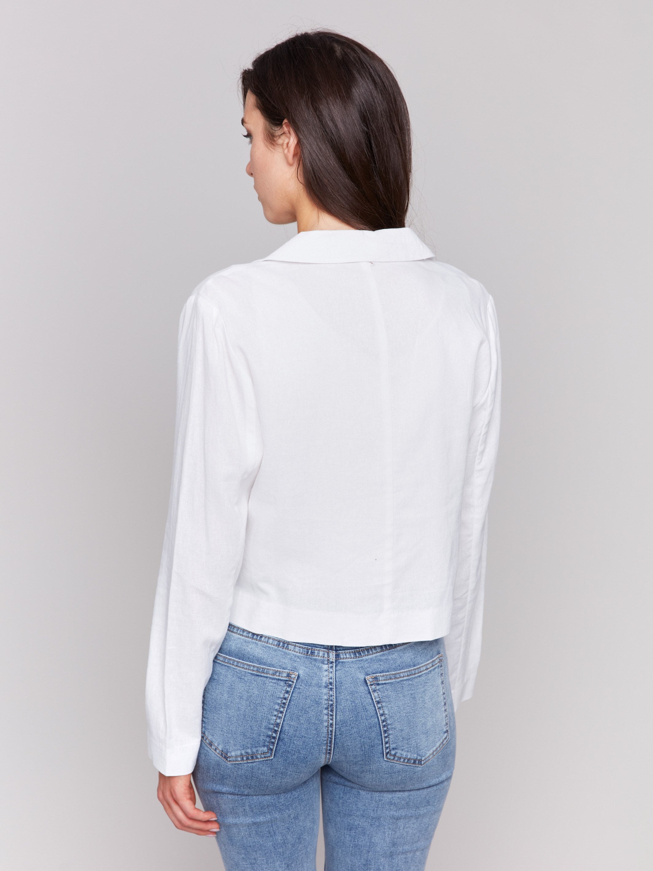 Cropped Linen Blend Blazer for Women - White Summer Office Jacket | Lightweight Business Casual Blazer for Work, Weddings & Outdoor Events