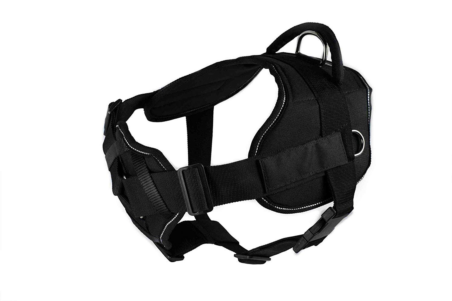 Dean & Tyler Reflective Padded Dog Harness - Large, Black with Reflective Trim - Comfortable & Secure Walking Harness for Medium to Large Dogs - Perfect for Night Walks, Hiking & Outdoor Adventures