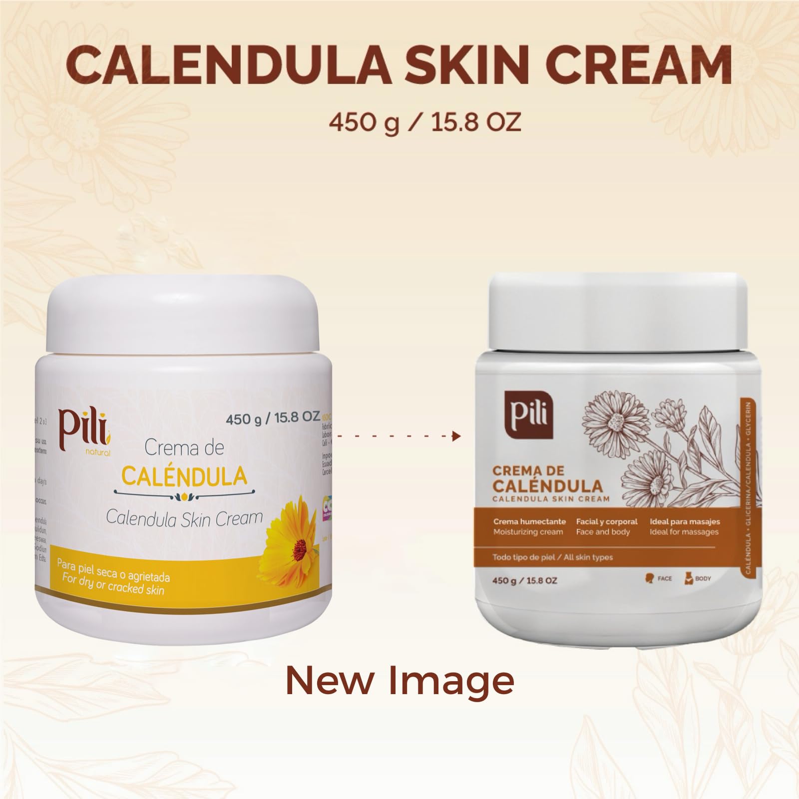 **Pili Natural Calendula Cream – Hydrating Moisturizer for Dry, Rough, or Chapped Skin – Soothing Face, Hand & Body Cream with Beeswax & Glycerin – 15.8 oz – Perfect for Daily Skincare & Post-Sun Care**